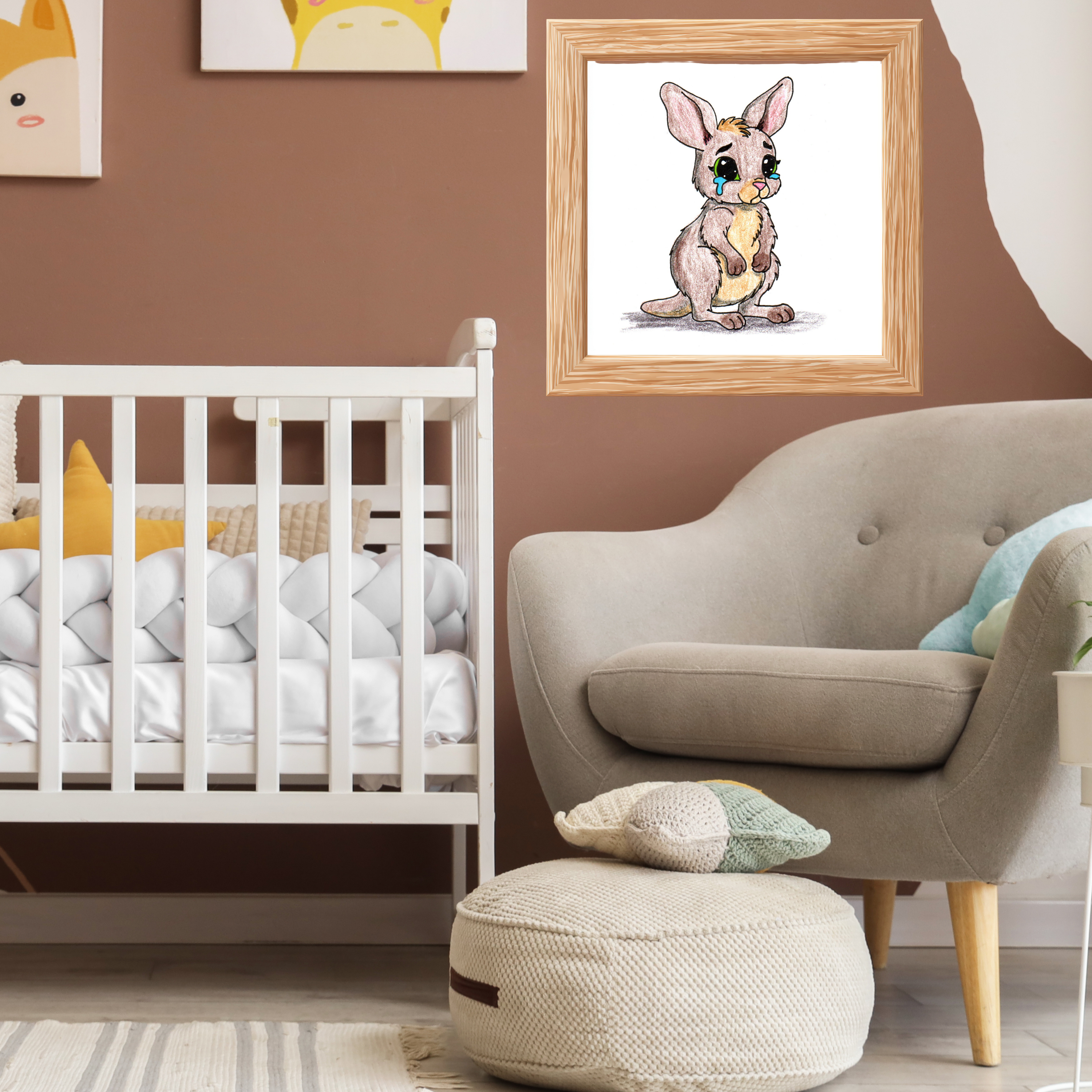 Joey Lost Her Mom | Hand-Drawn Baby Kangaroo Art Print | Cute Wall Decor