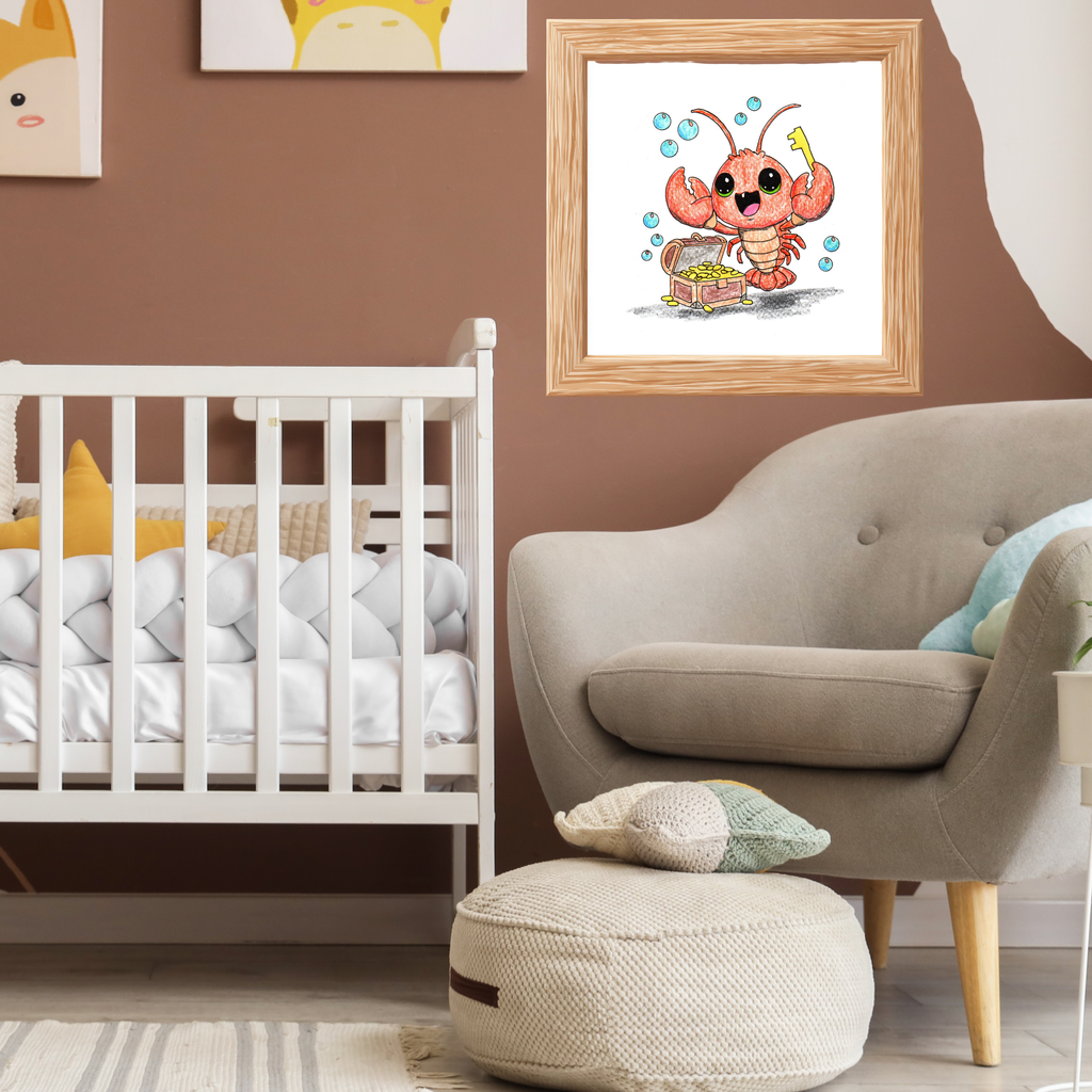 Lobster Found Her Treasure Key Print, Cute Lobster Illustration, Lost & Found Critters Decor