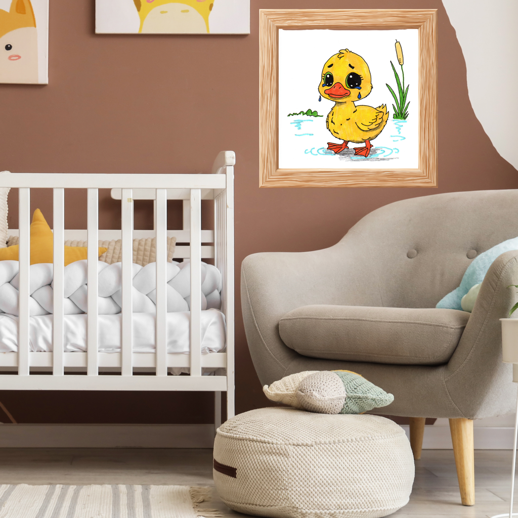 Sad Duckling Lost Her Mama Art Print | Hand Drawn Duckling Wall Decor | Emotional Animal Artwork