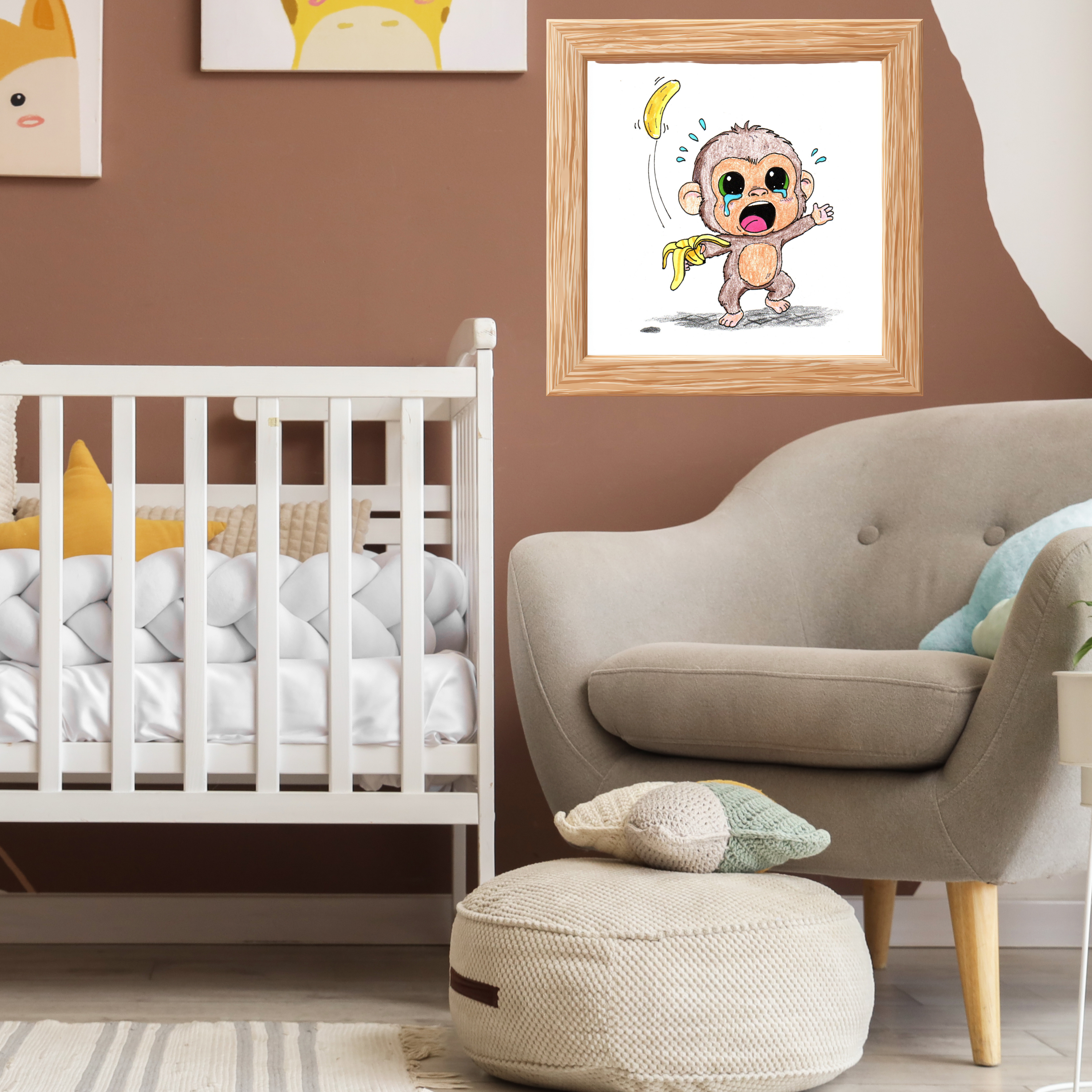 Lost Banana Monkey Print | Cute Sad Monkey Wall Art | Lost & Found Critter Illustration