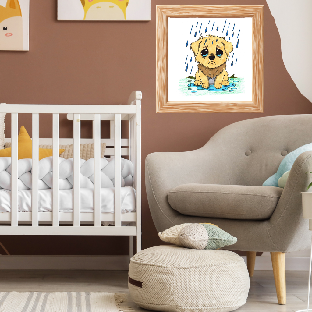 Sad Puppy in the Rain Art Print | Hand Drawn Puppy Wall Decor | Emotional Animal Artwork | Lost & Found Critter Poster