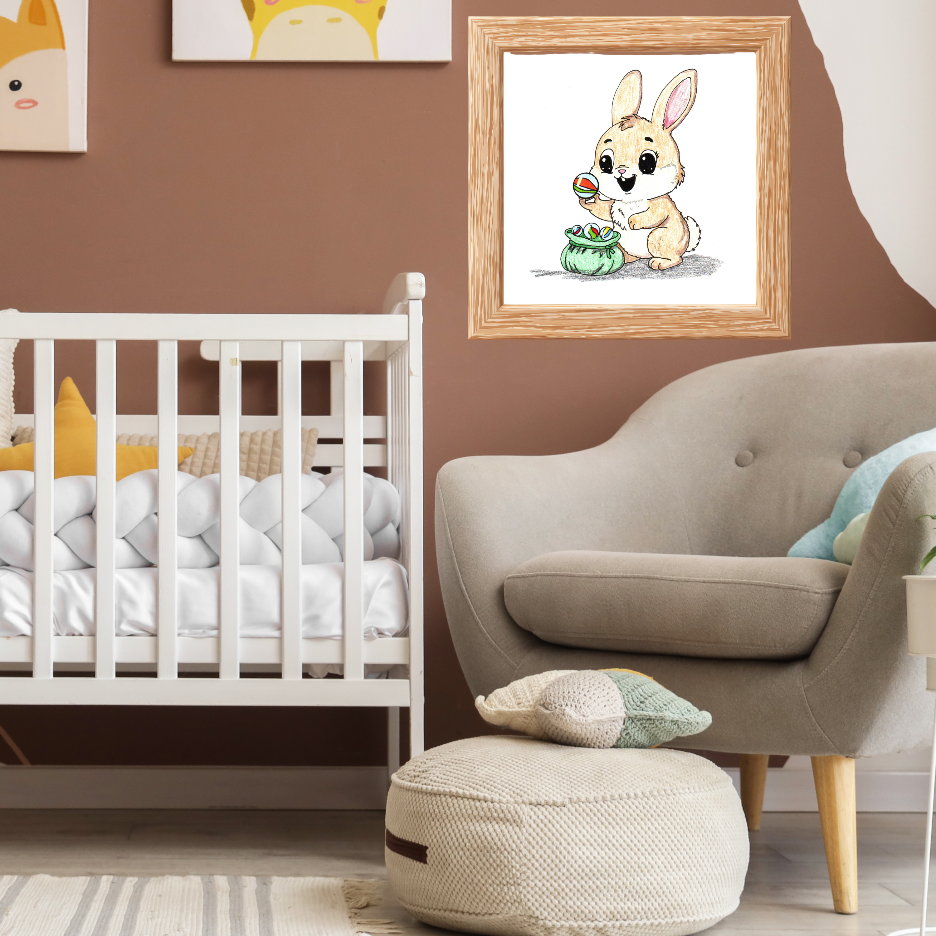Found Her Marbles Rabbit Art Print | Hand Drawn Bunny Wall Decor