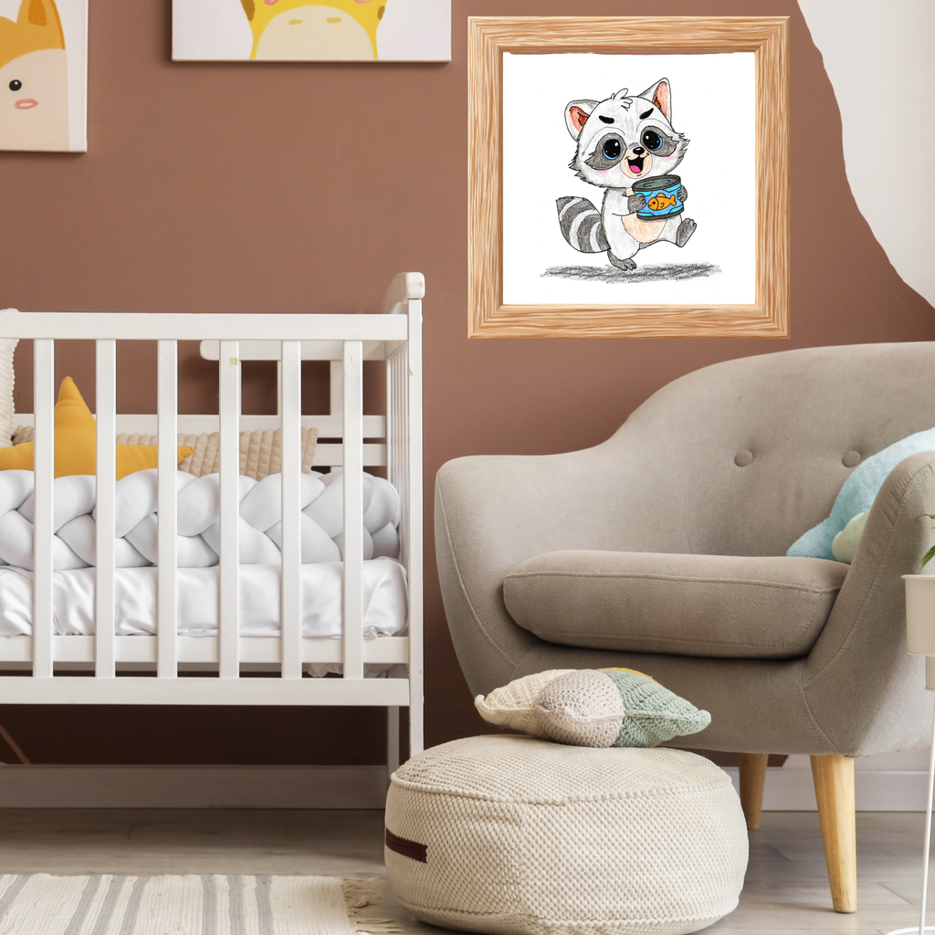 Happy Raccoon Print | Found Treasure Raccoon Wall Art | Hand Drawn Woodland Animal