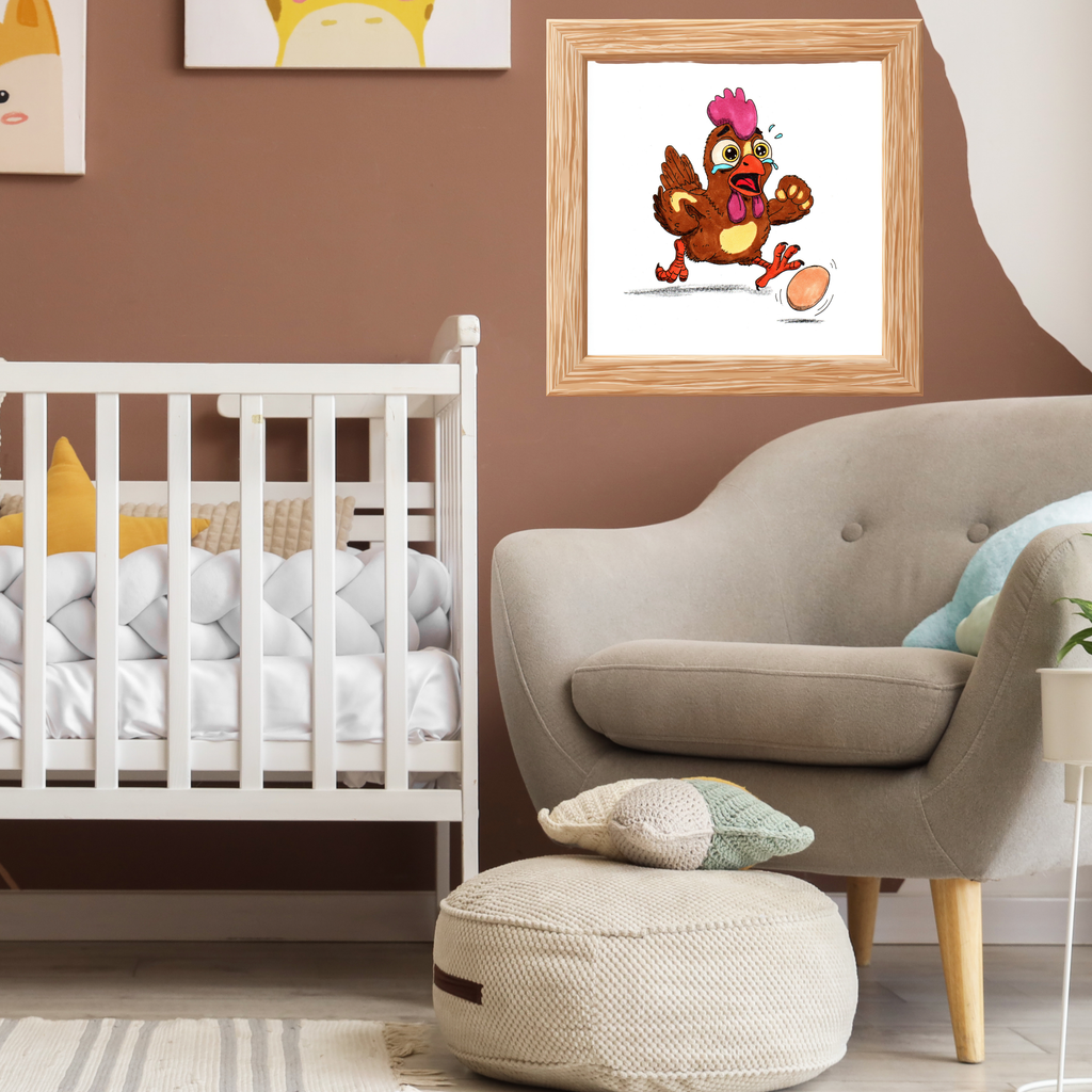 Rooster Lost the Egg Print, Funny Chicken Wall Art, Hand Drawn Farm Animal Illustration