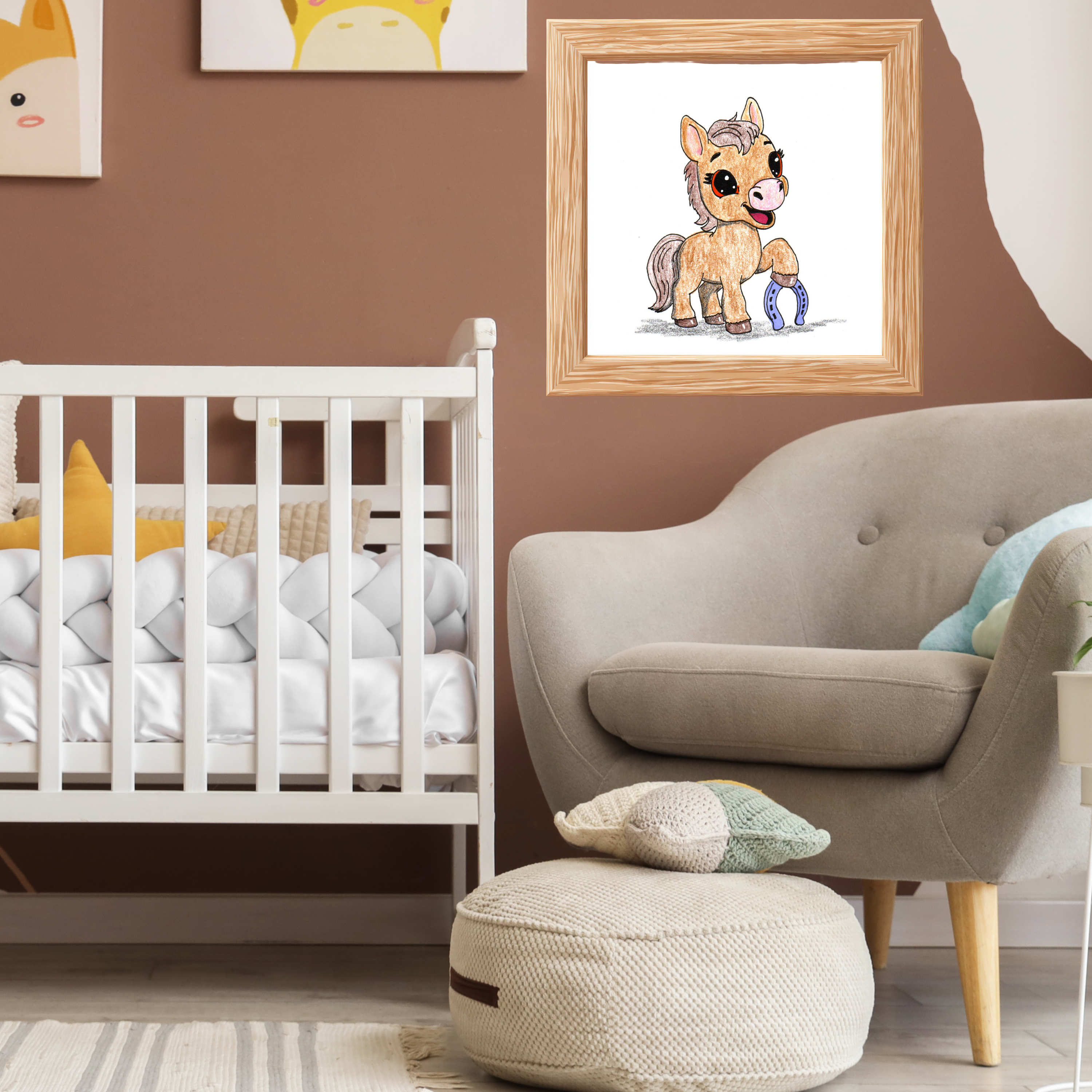 Horse Found Her Horseshoe Art Print | Hand Drawn Pony Nursery Wall Decor