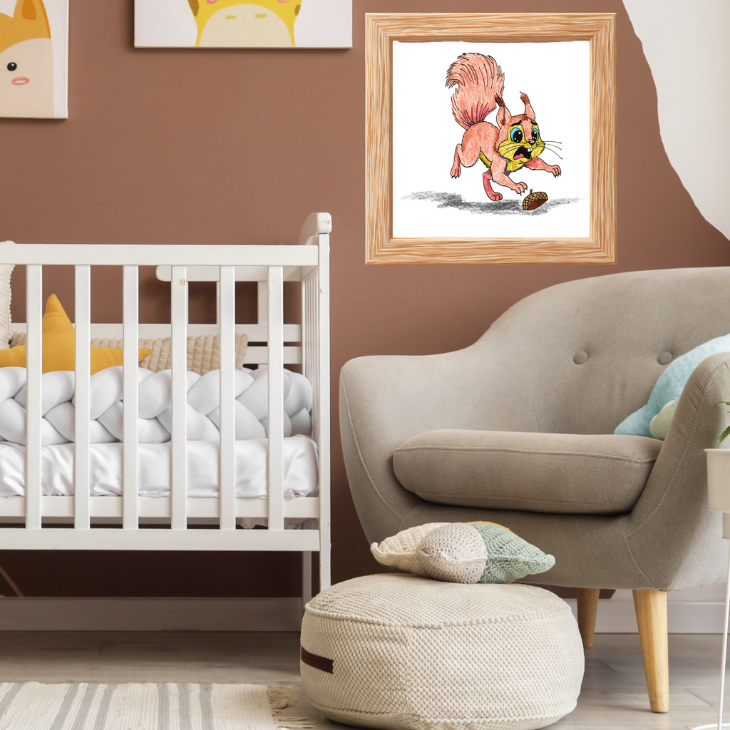 Squirrel Lost Her Acorn Art Print | Cute Woodland Animal Wall Decor
