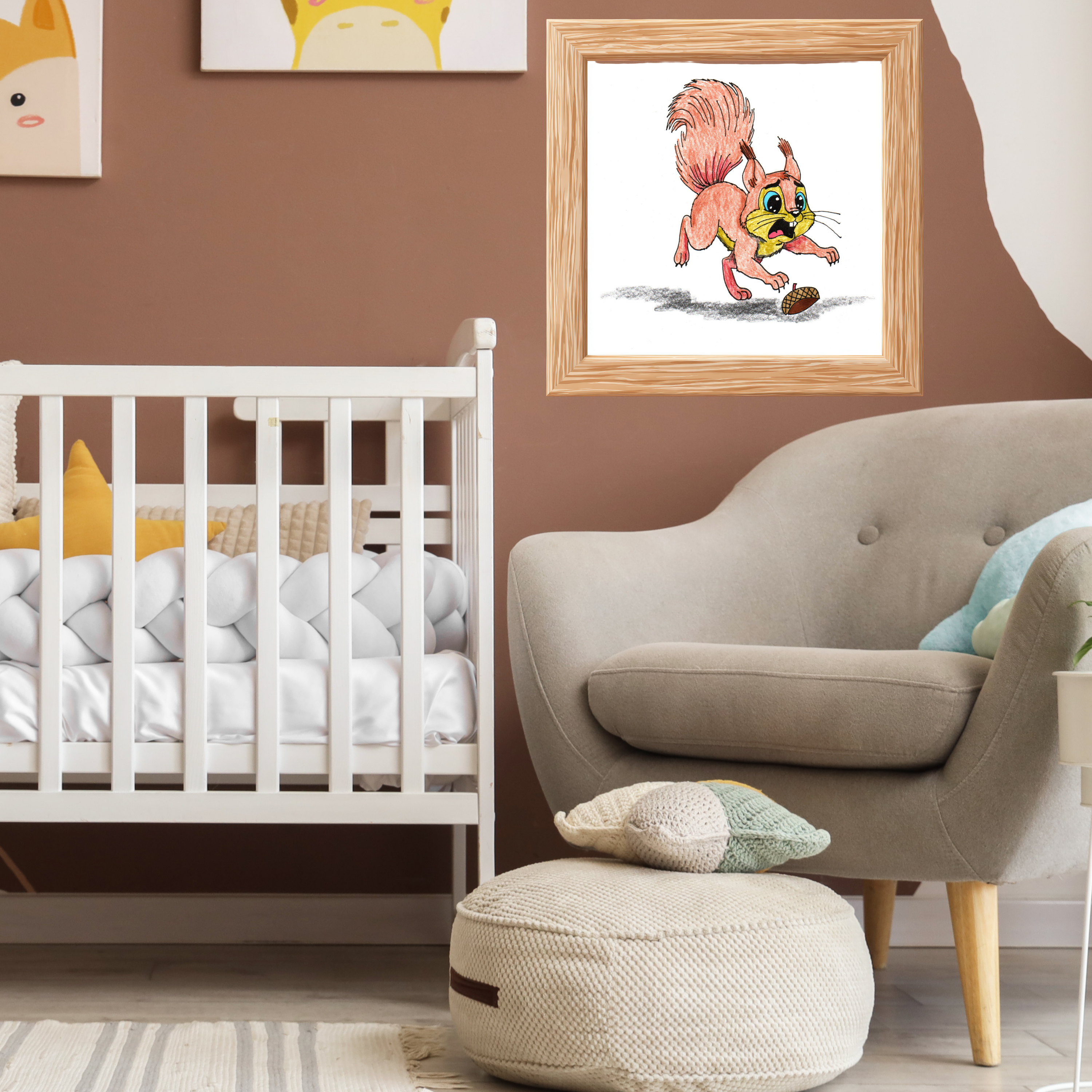 Squirrel Lost Her Acorn Art Print | Cute Woodland Animal Wall Decor