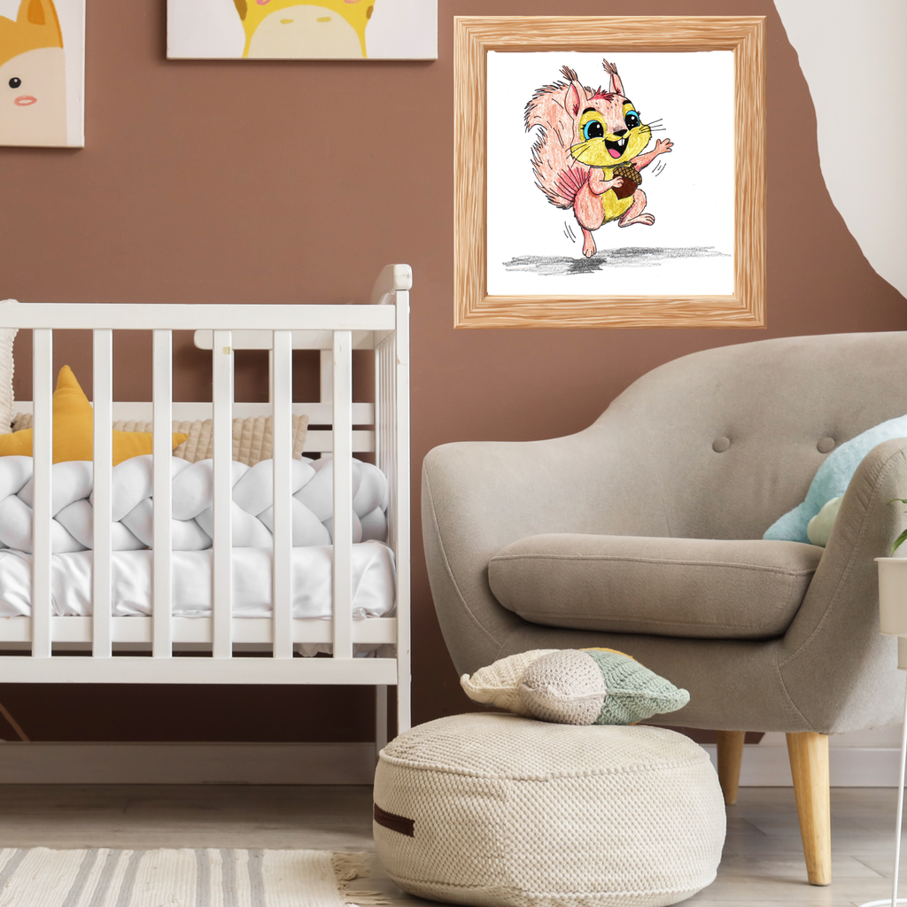 Lost & Found Squirrel Print | She Found a Nut Woodland Animal Wall Art | Hand Drawn Critter Decor