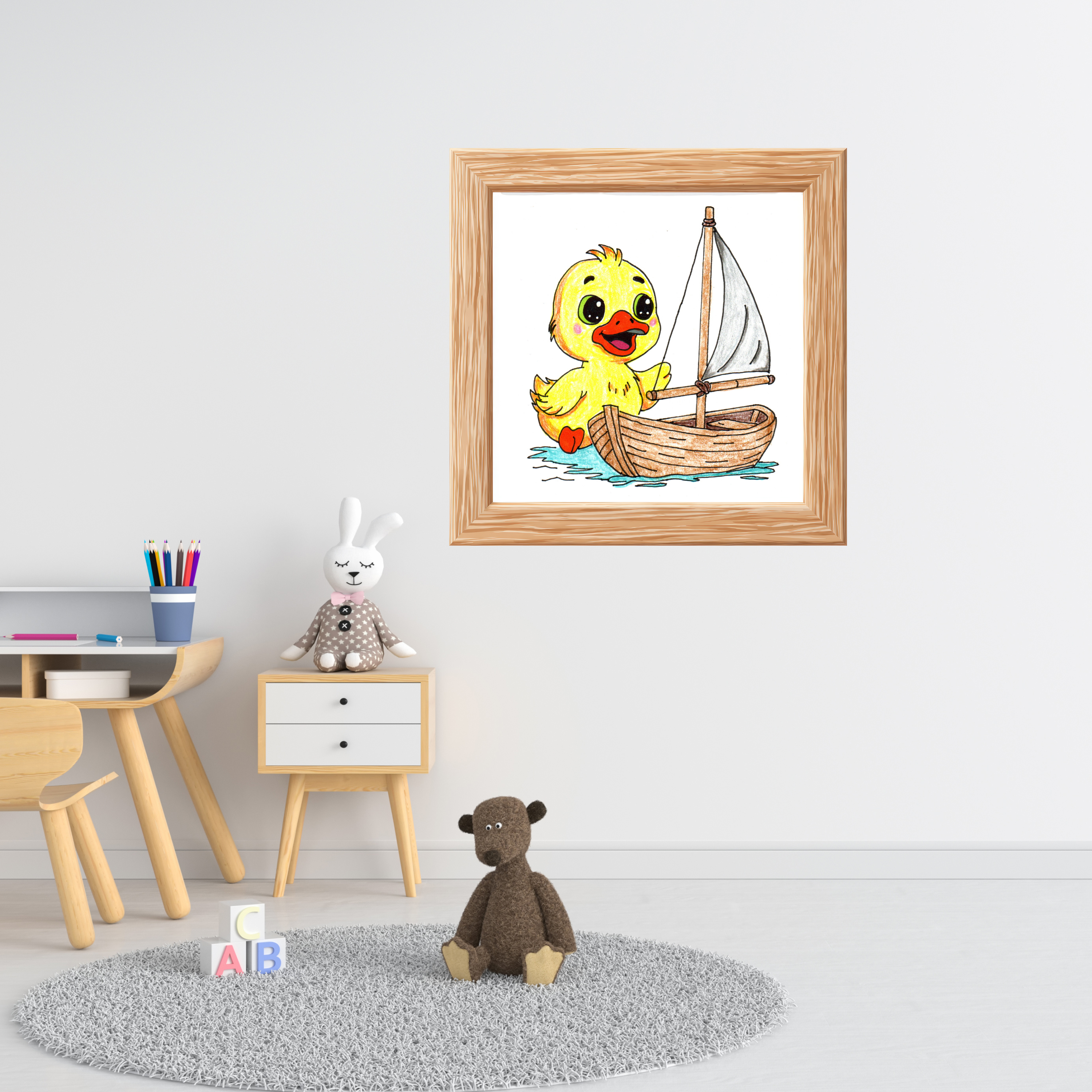 Happy Duckling with Repaired Boat Print | Hand Drawn Lost & Found Critter Wall Art