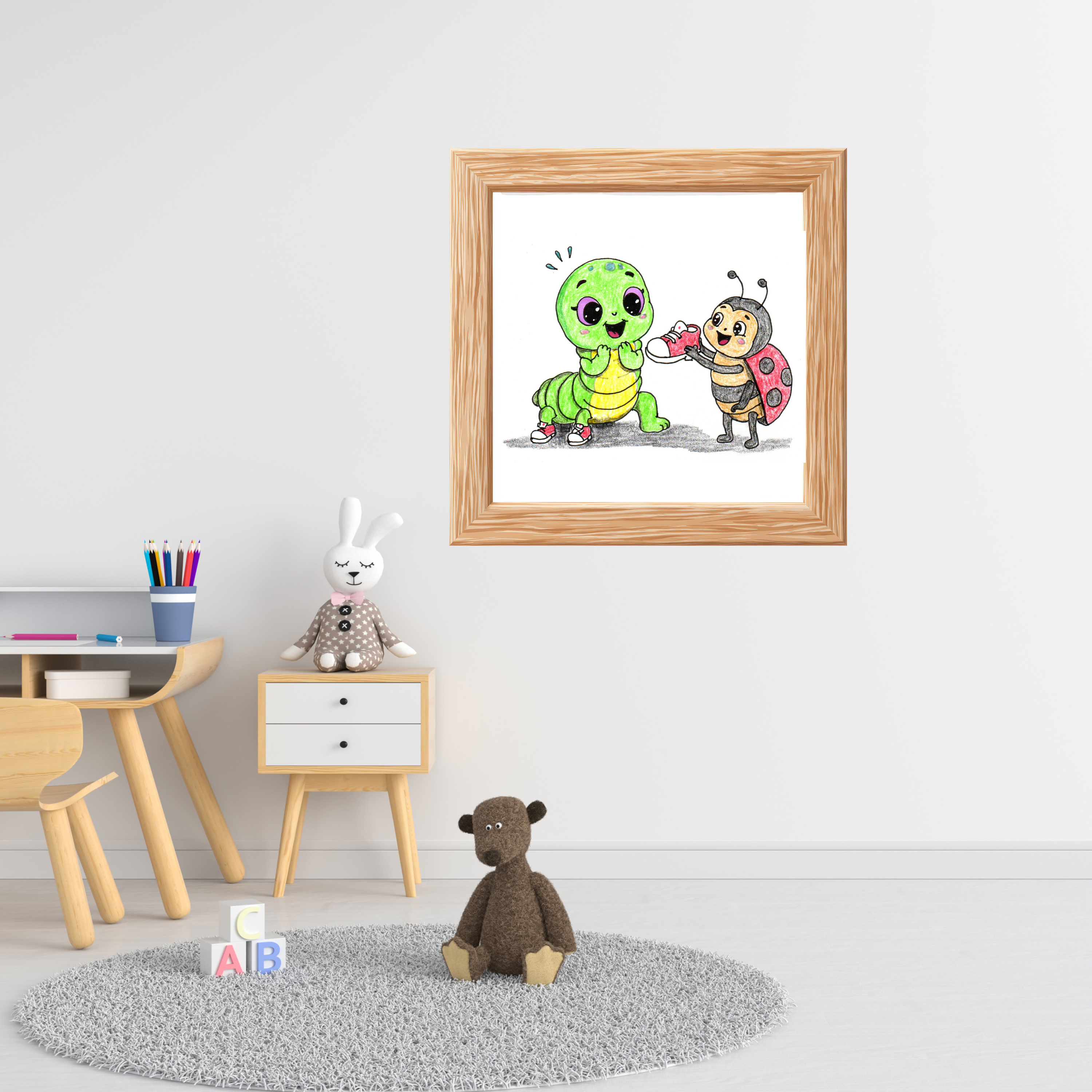 Inchworm Found Her Tiny Shoe Art Print | Ladybug Friendship