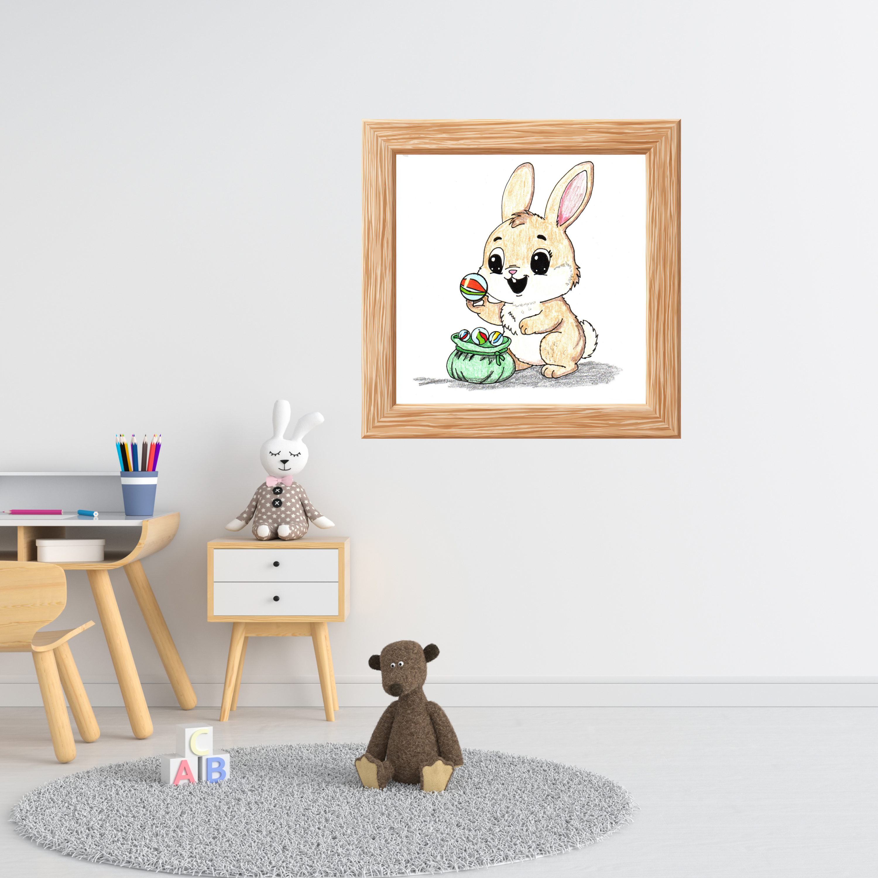 Found Her Marbles Rabbit Art Print | Hand Drawn Bunny Wall Decor