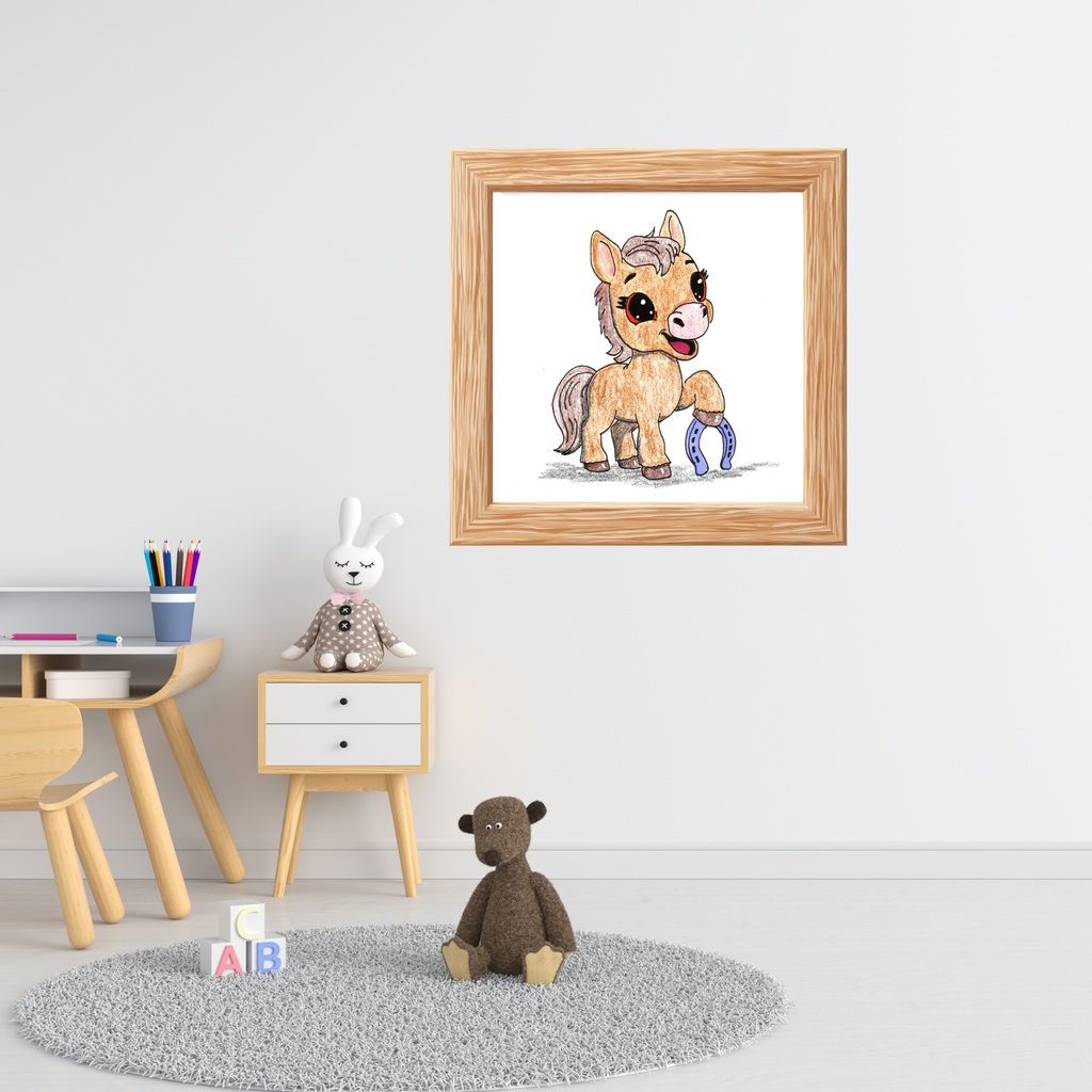 Horse Found Her Horseshoe Art Print | Hand Drawn Pony Nursery Wall Decor