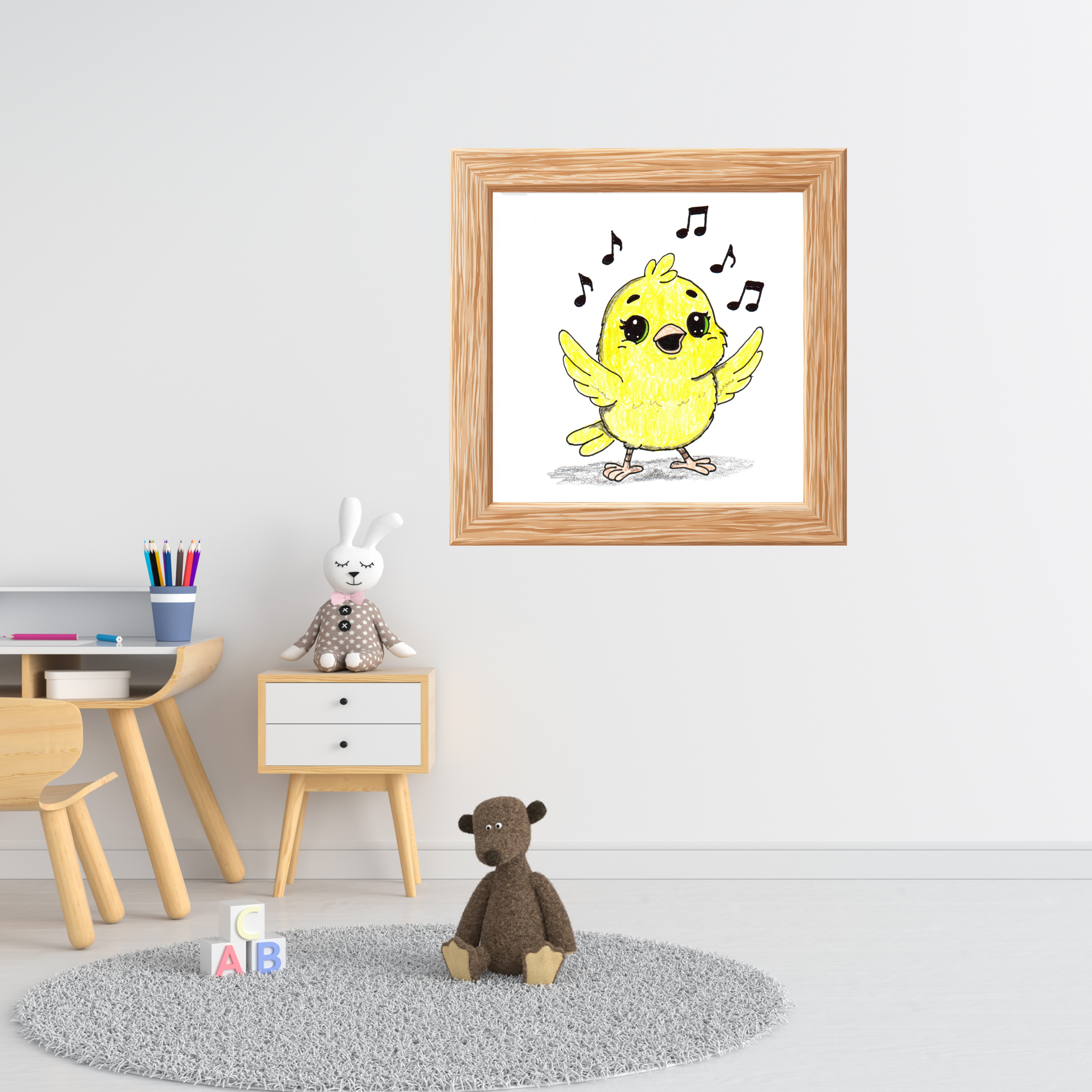 Happy Canary Found Her Song Art Print | Hand Drawn Bird Wall Decor |