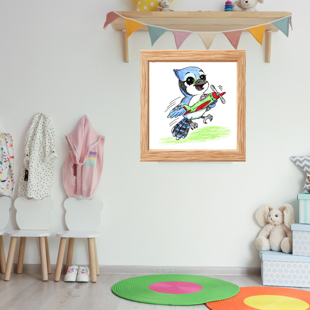 Blue Jay Found a New Airplane | Lost & Found Critters | Hand Drawn Blue Jay Art Print