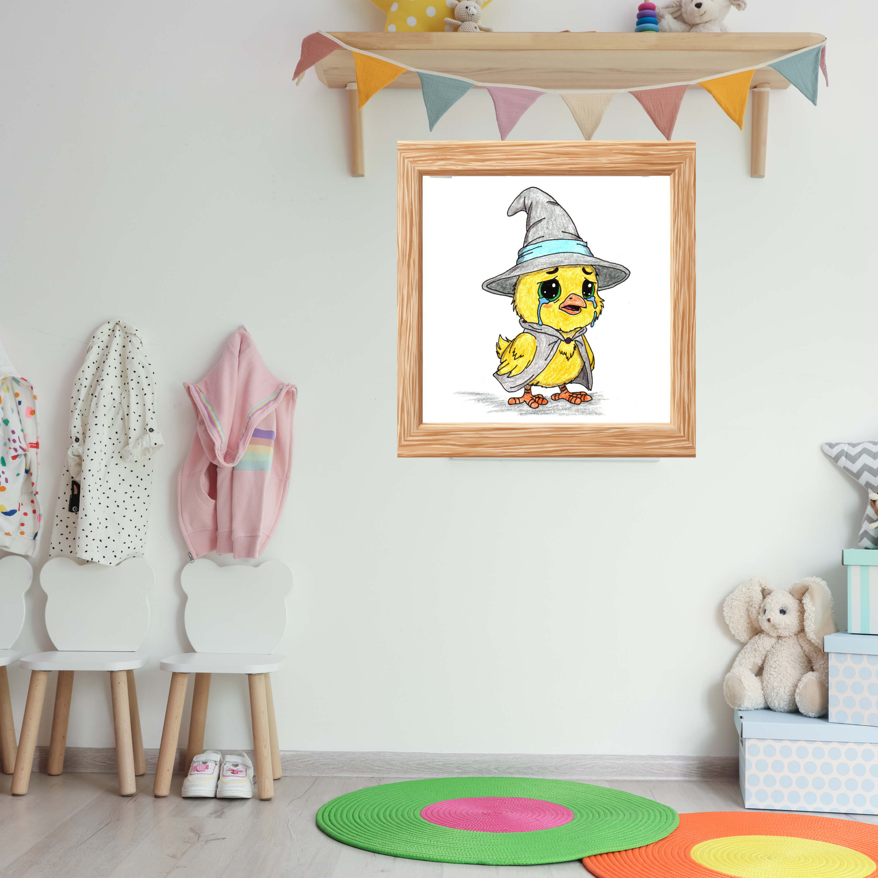 Wizard Chick Lost Her Magic Wand Print | Hand Drawn Fantasy Bird Wall Art