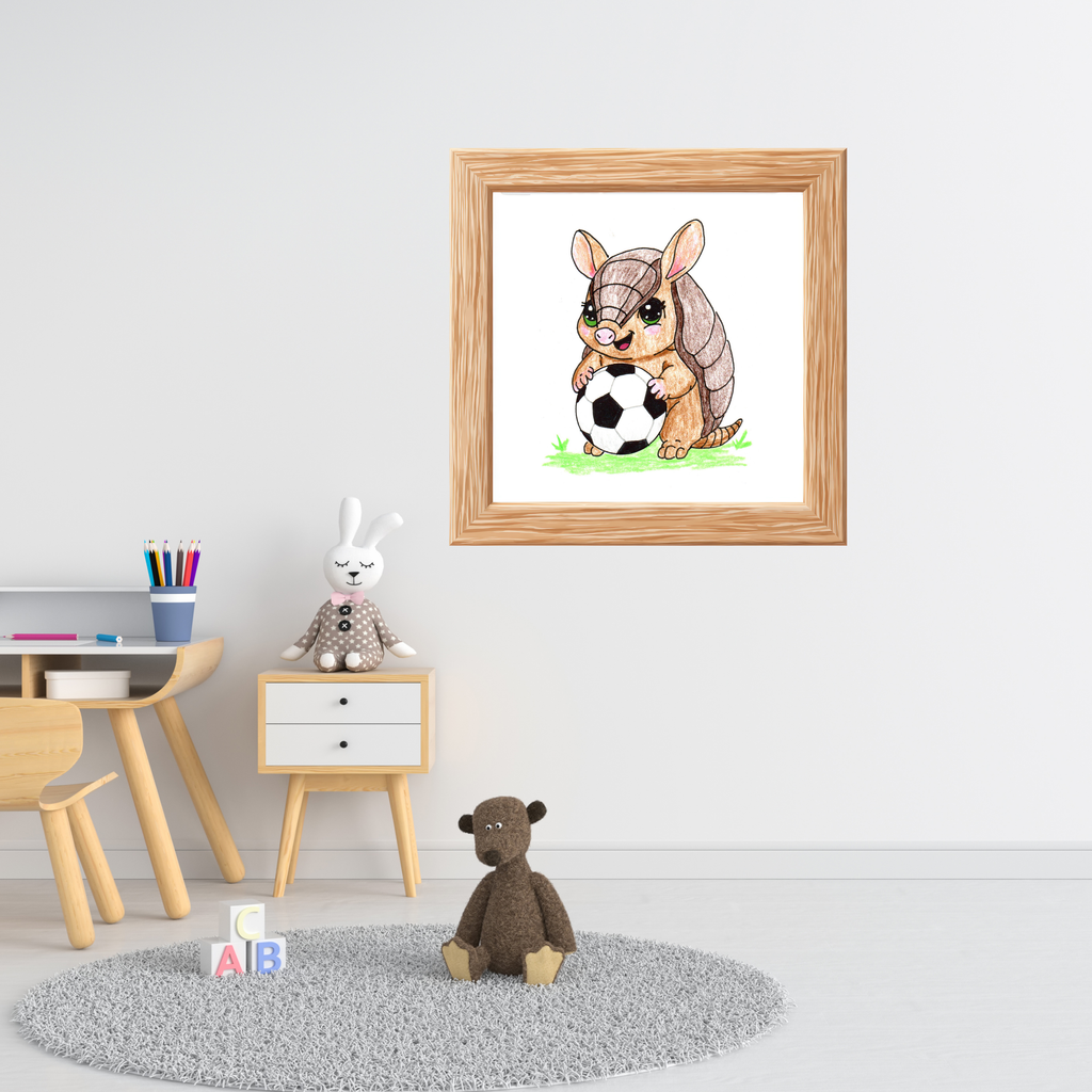 Found Her Soccer Ball Armadillo Print, Cute Woodland Sports Nursery Art