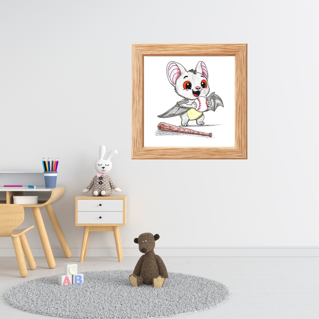 Found His Baseball Print | Happy Bat Wall Art | Lost & Found Critter Baseball Art
