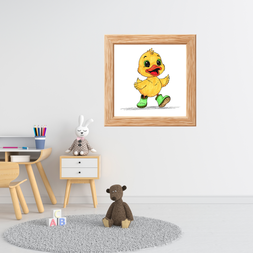 Duck Found Her Rain Boot Print, Hand Drawn Duckling Wall Art, Nursery Decor, Happy Duck Illustration