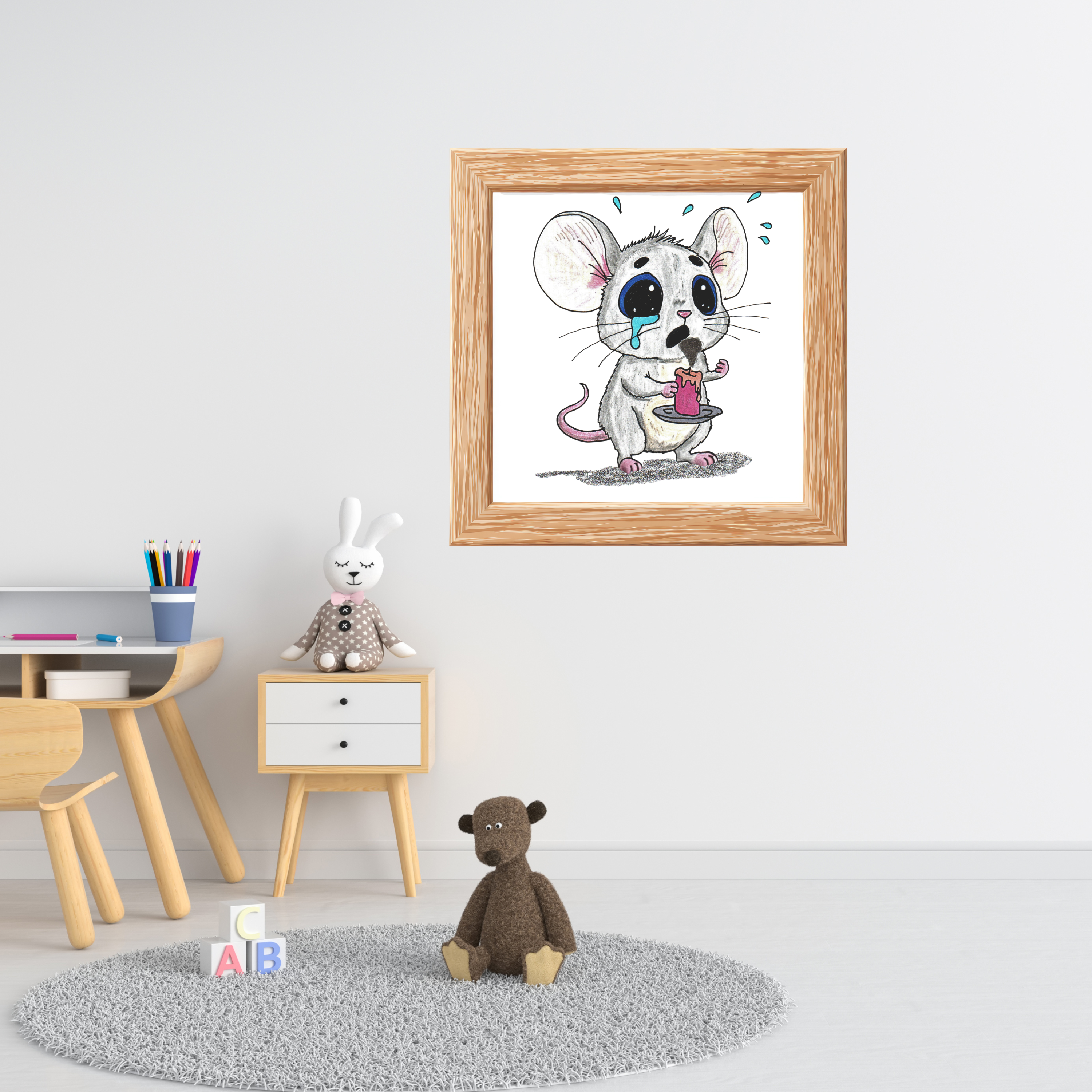 Sad Mouse Lost His Candle Art Print | Lost & Found Critter Wall Decor