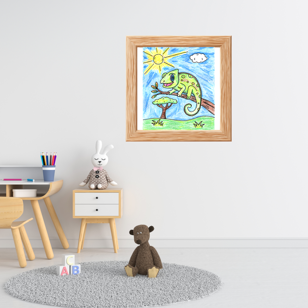 Hand Drawn African Chameleon Print, Nursery Wall Art, Colorful Reptile Illustration, Animal Decor, 8x10 Art Print