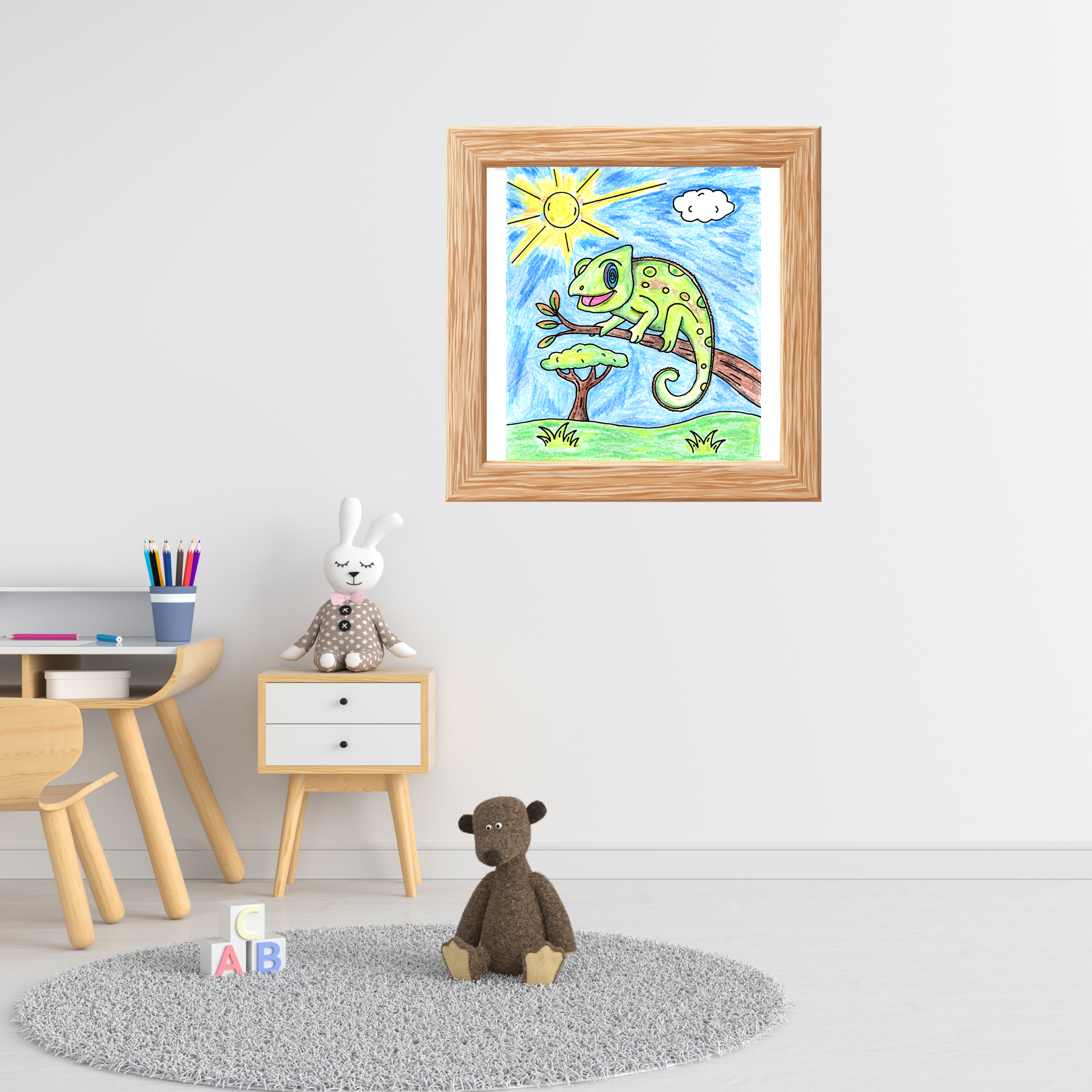 Hand Drawn African Chameleon Print, Nursery Wall Art, Colorful Reptile Illustration, Animal Decor, 8x10 Art Print