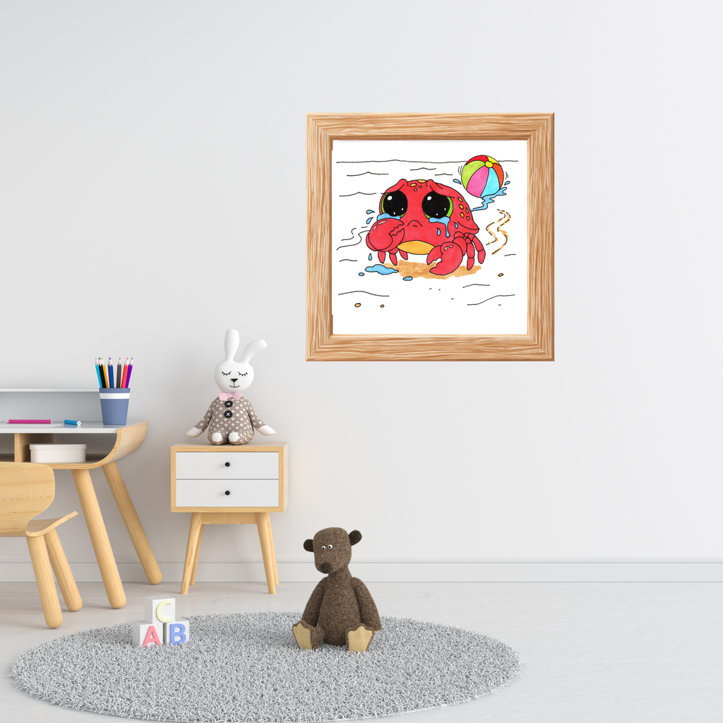 Crab - Sad Crab Lost Her Ball Print, Hand Drawn Crab Wall Art, Whimsical Nursery Decor, Woodland Animal Illustration