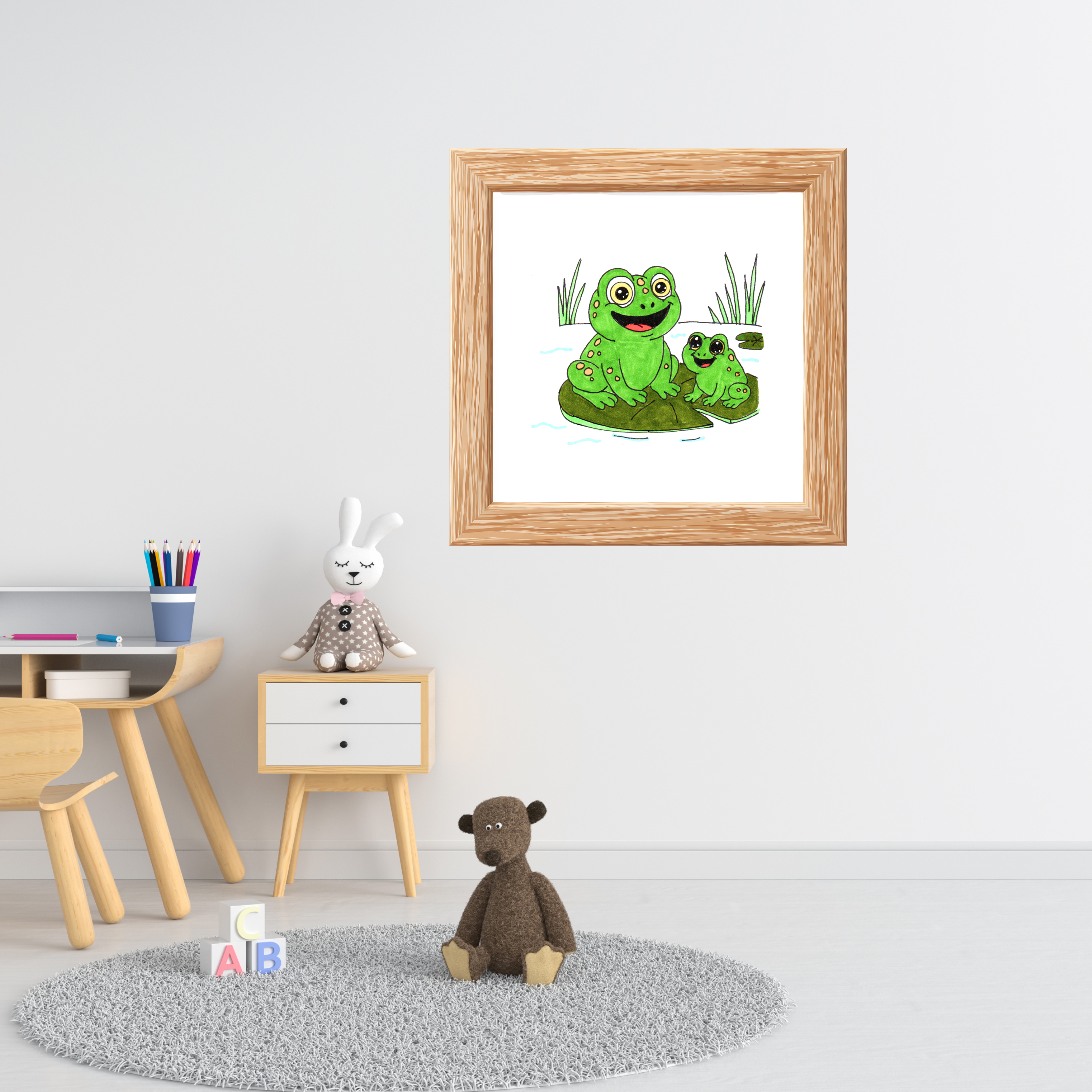 Lilly Pad New Frog Meets New Friend - Pond Printable Nursery Artwork Download