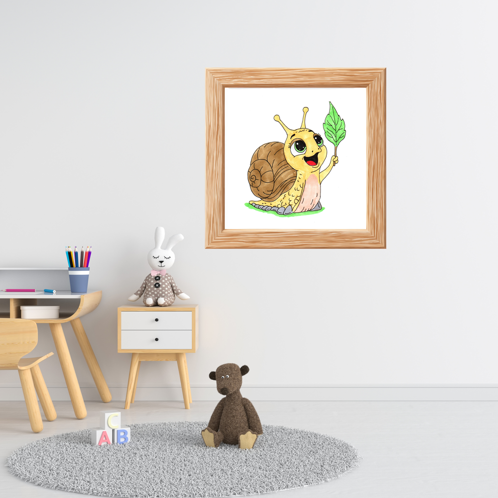 Happy Snail Found Her Leaf Print, Hand Drawn Snail Wall Art, Cute Garden Decor, Whimsical Nature Illustration, Lost & Found Critter