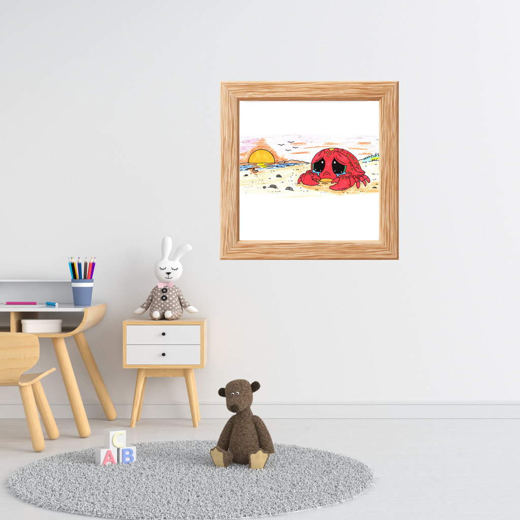 Crab - Sad Crab Searched all Day Print, Hand Drawn Crab Wall Art, Whimsical Nursery Decor, Woodland Animal Illustration