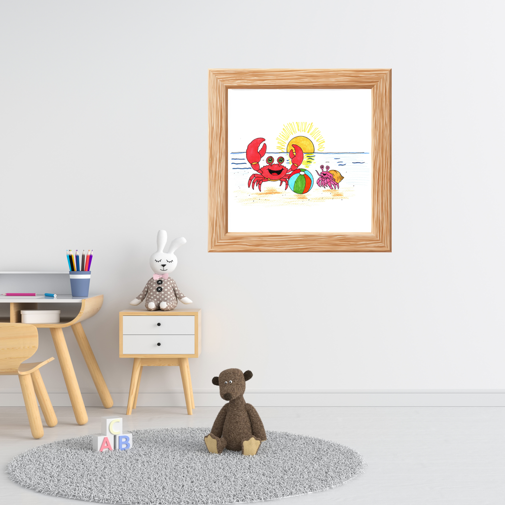 Crab - She Got Her Ball Fixed Print, Hand Drawn Crab Wall Art, Beach Friendship Illustration, Coastal Nursery Decor