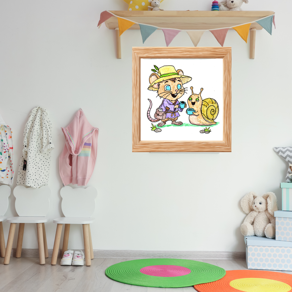 Mouse Brings Snail Coffee Printable Wall Art | Hand Drawn Friendship Print