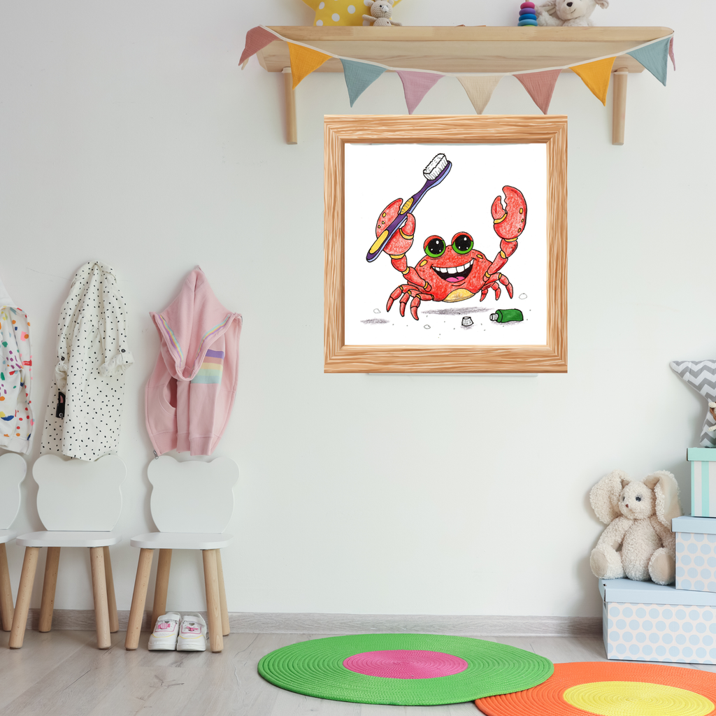 Happy Crab Found a New Toothbrush | Brave Little Critters Wall Art Print