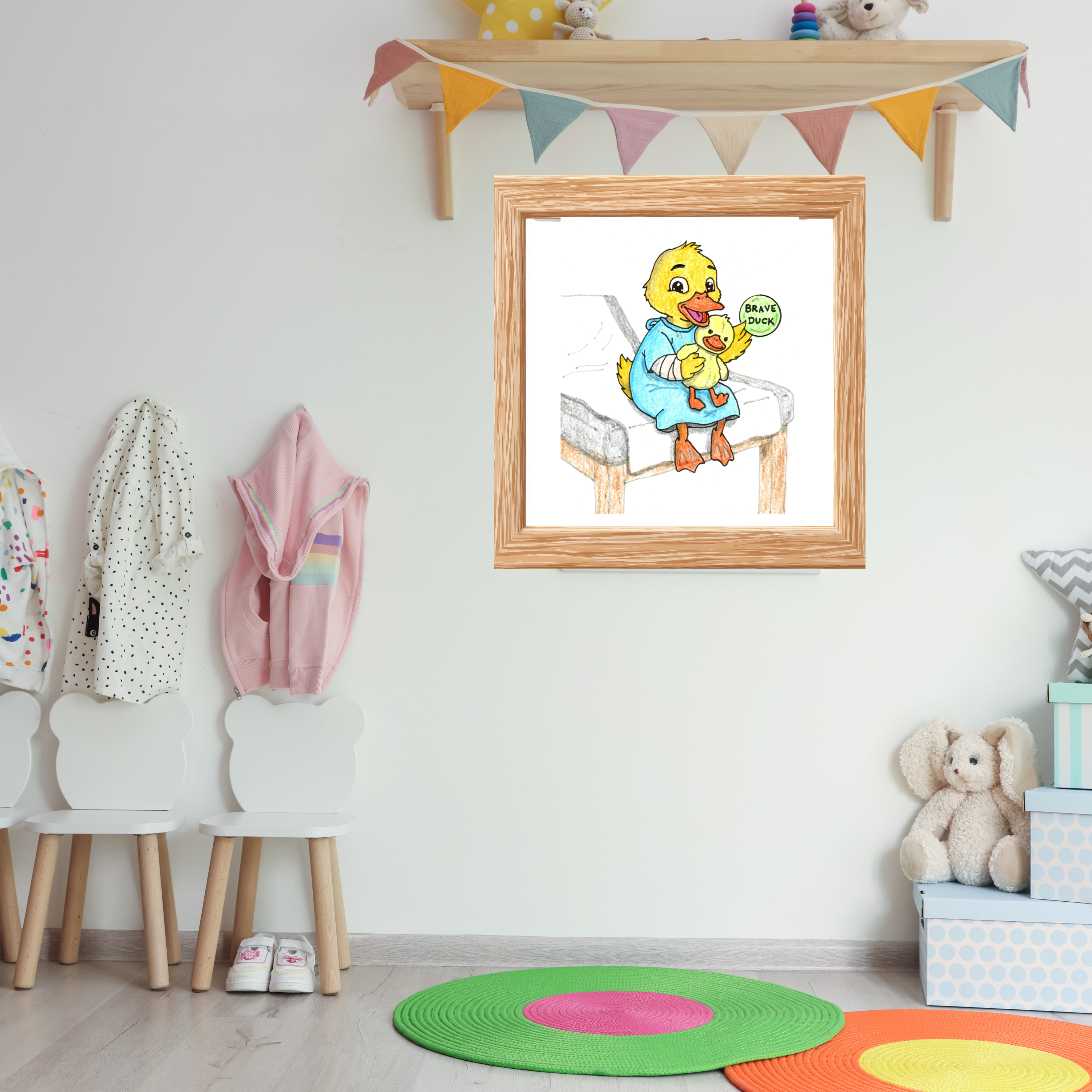 Brave Duck Badge Print | Hand Drawn Duck Nursery Wall Art