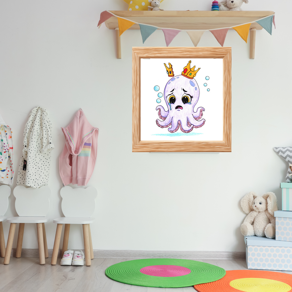 Sad Octopus Wall Art Print, Lost Her Crown, Cute Purple Octopus