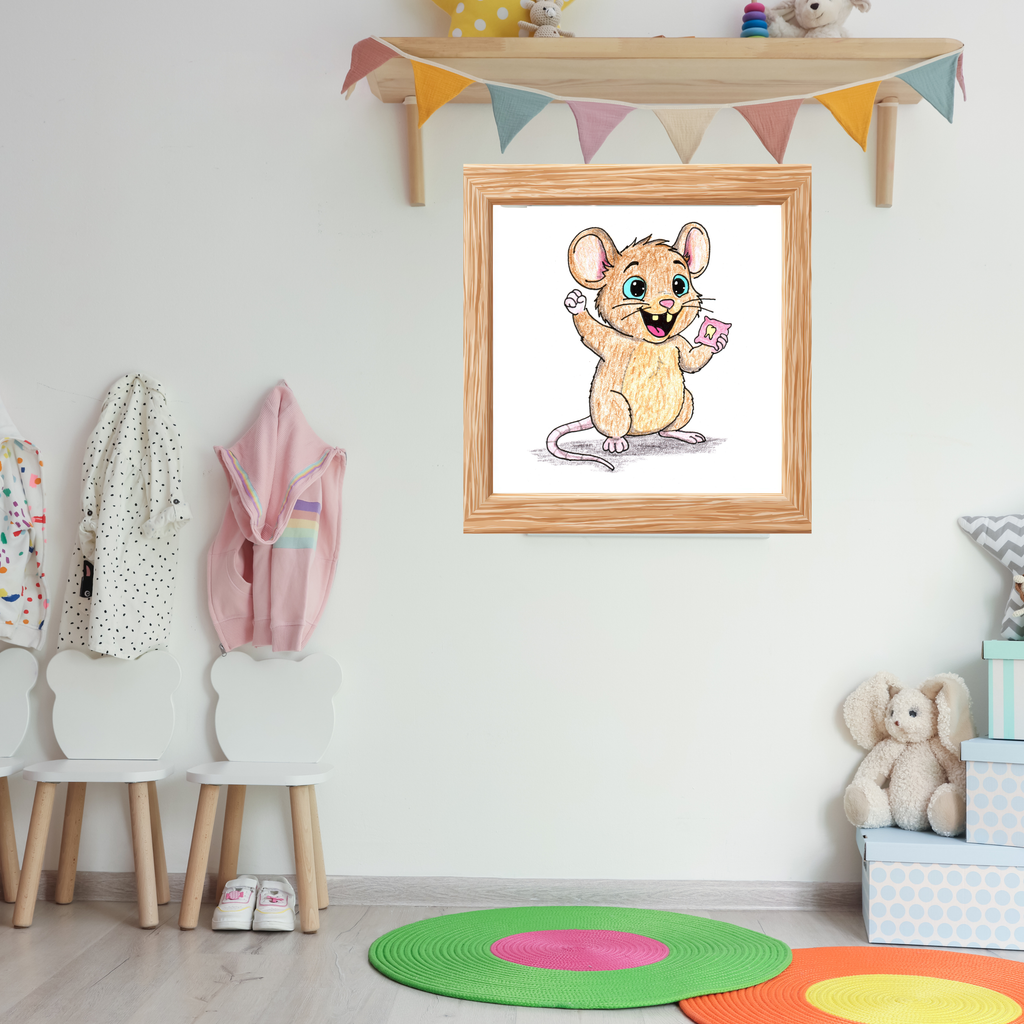 Mouse Celebrates His First Tooth | Hand Drawn Wall Art Print | Tooth Fairy Gift