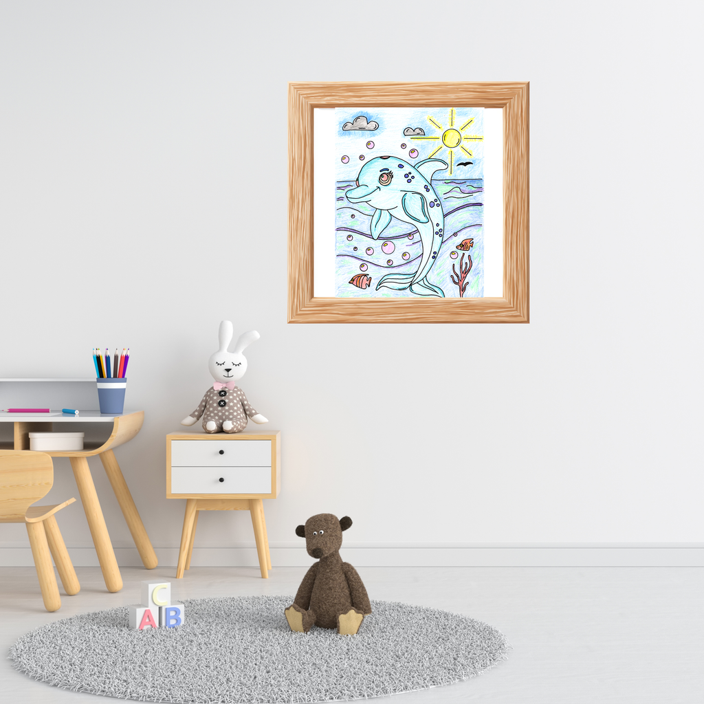 Happy Dolphin Ocean Print, Hand Drawn Sea Animal Wall Art, Cute Dolphin Illustration, Beach Nursery Decor, Children's Room Artwork