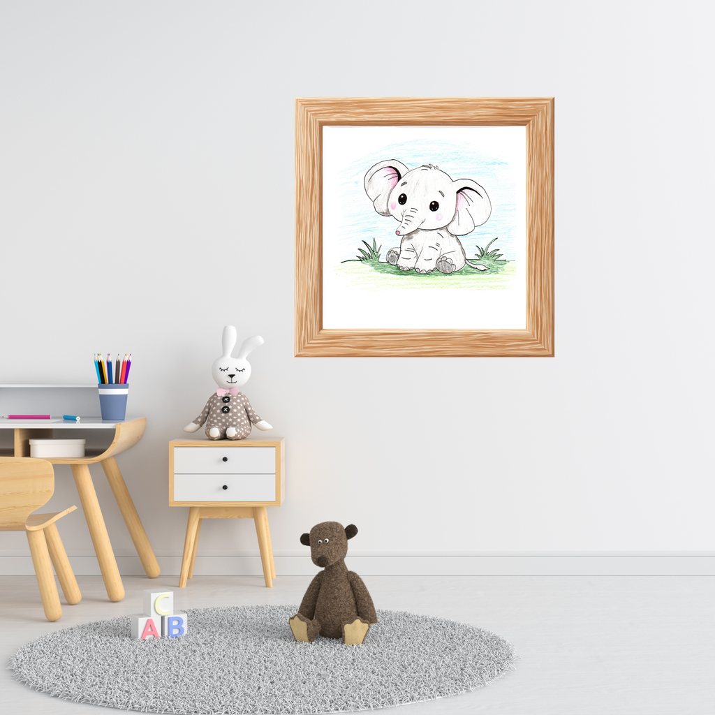 Elephant Sitting on the Grass Print, Cute Elephant Wall Art, Hand Drawn Nursery Decor