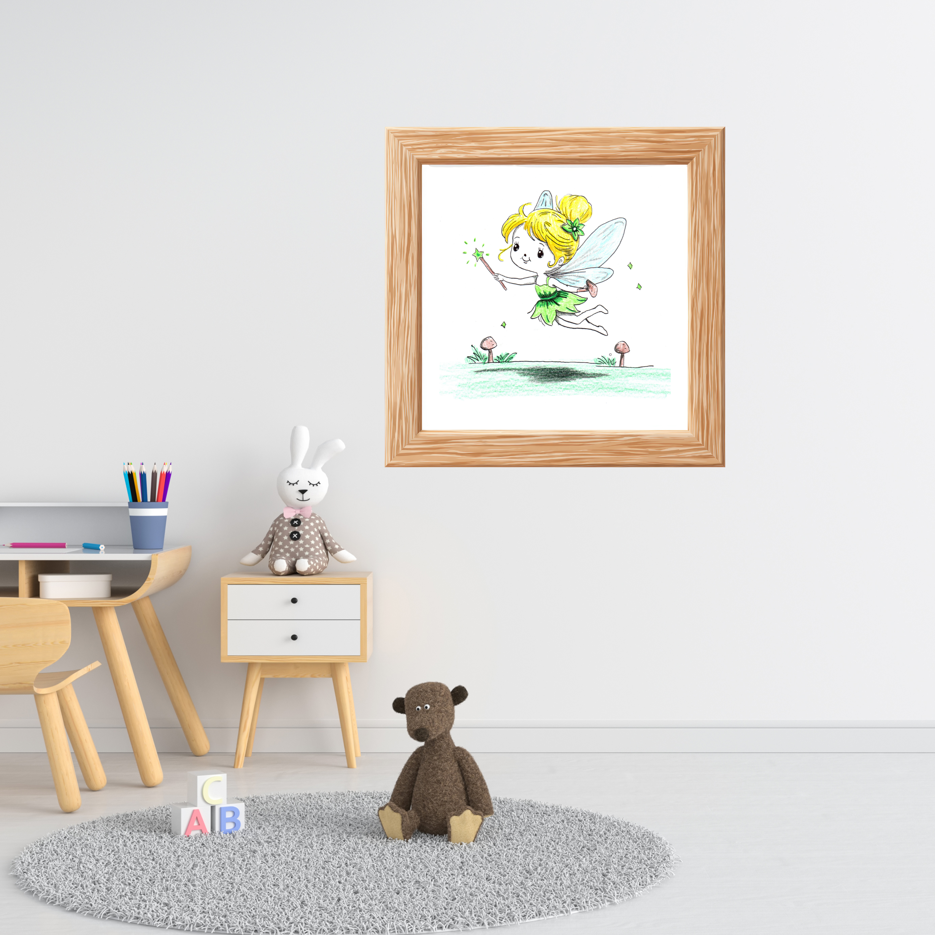 Fairy Mushrooms Poster, Nursery Wall Art, Cute Animal Illustration Print