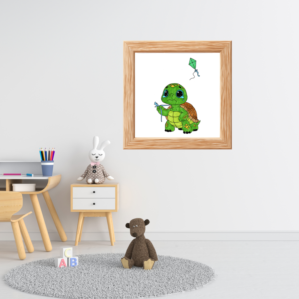 Sad Turtle Lost Her Kite Print, Hand Drawn Turtle Wall Art, Whimsical Nursery Decor, Woodland Animal Illustration