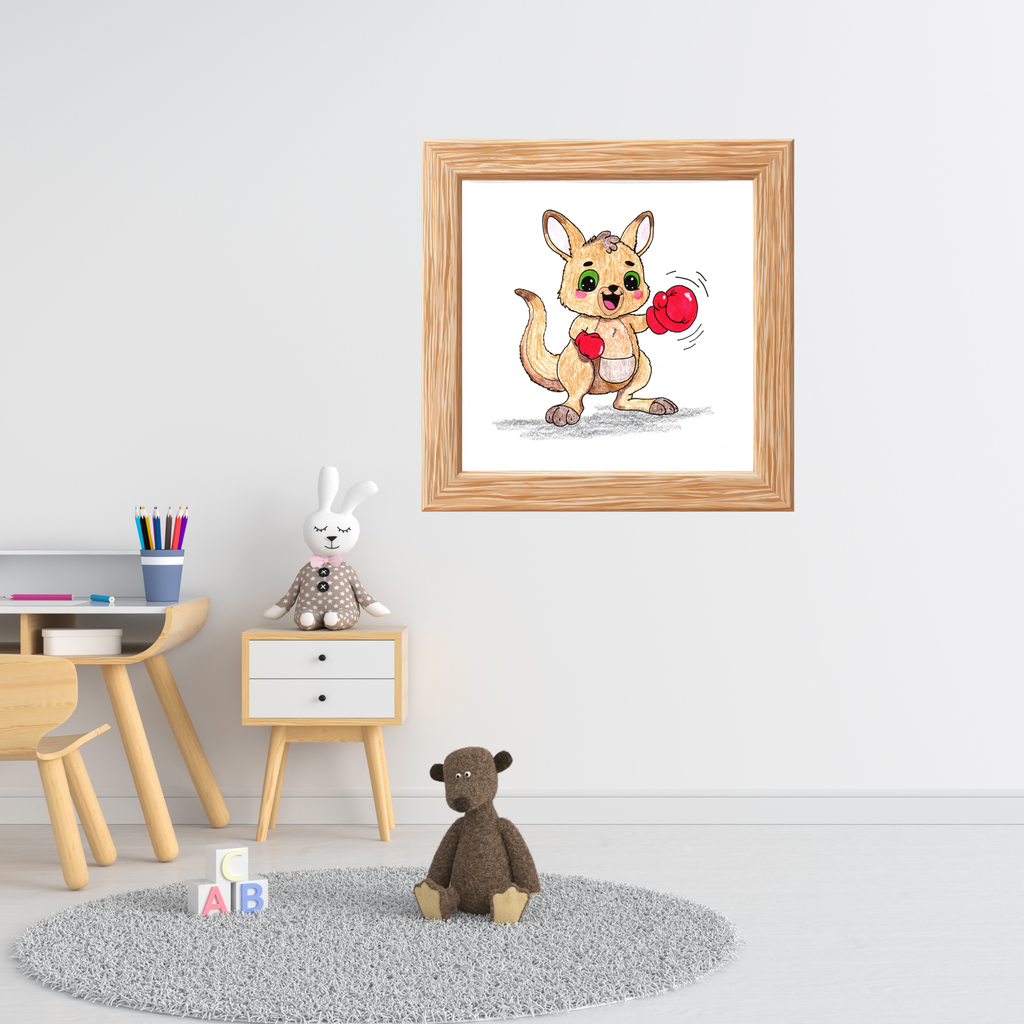 Lost & Found Critters | Kangaroo Found Her Glove Print | Hand Drawn Happy Kangaroo Wall Art | Cute Animal Nursery Decor