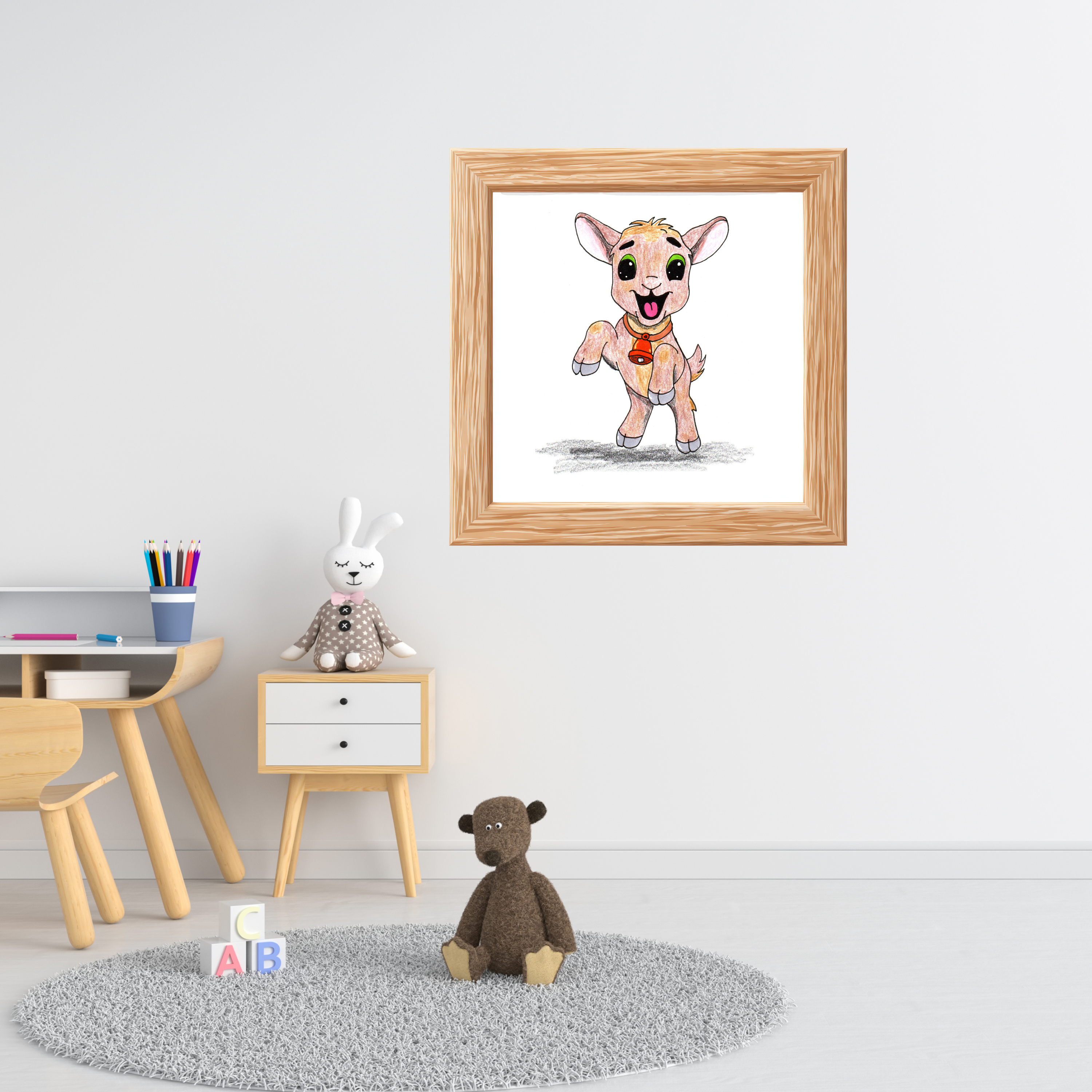 Lost & Found Goat Print | She Found Her Bell Farm Animal Wall Art | Hand Drawn Critter Decor