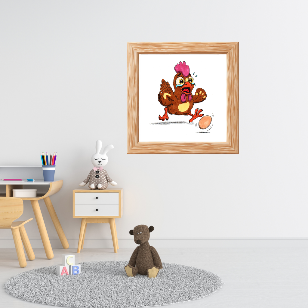 Hen Found Her Egg Print, Hand Drawn Chicken Wall Art, Farm Animal Nursery Decor, Happy Hen Illustration
