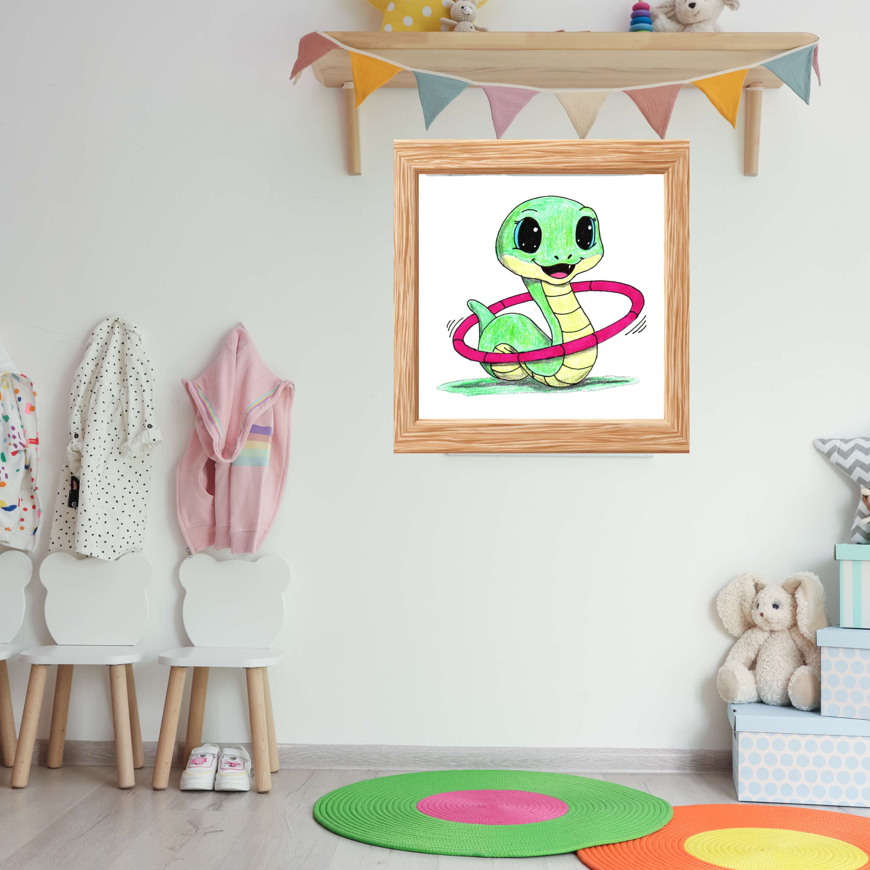 Snake Found Her Hula Hoop | Cute Snake Art Print | Hand Drawn Animal Wall Art |