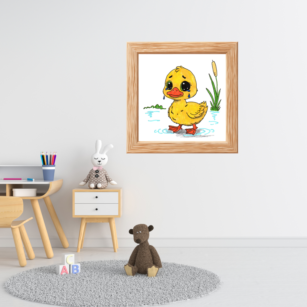 Sad Duckling Lost Her Mama Art Print | Hand Drawn Duckling Wall Decor | Emotional Animal Artwork