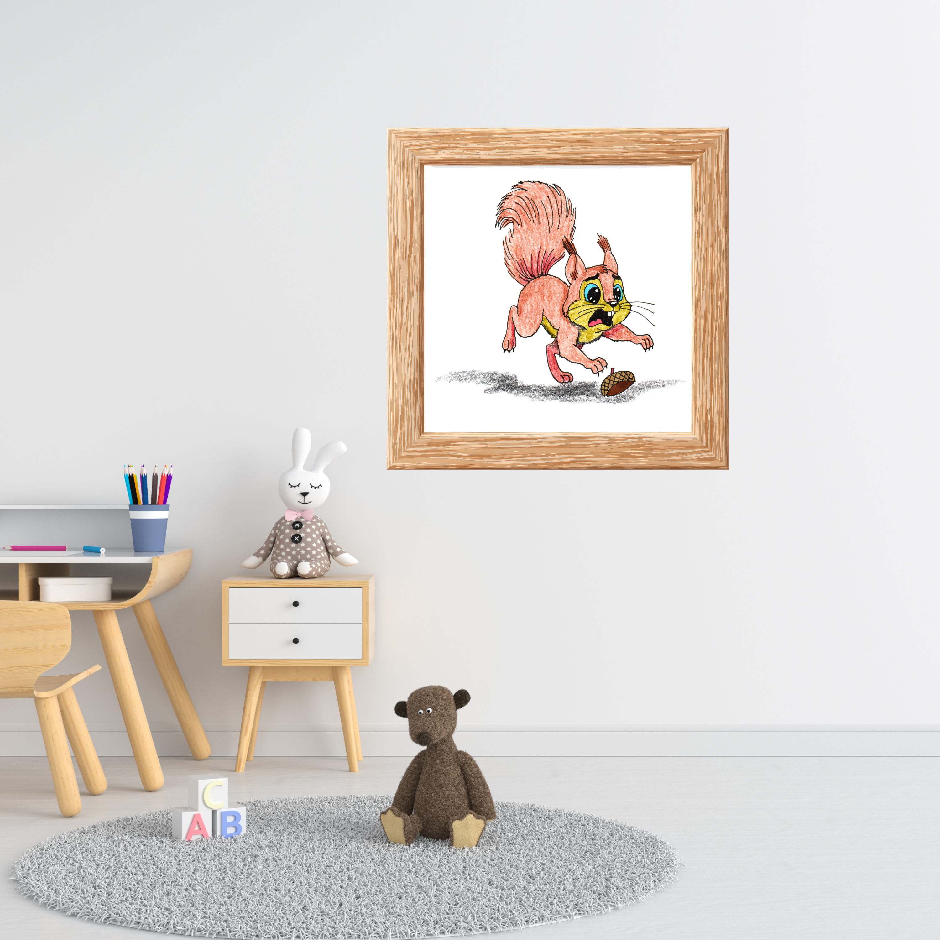 Squirrel Lost Her Acorn Art Print | Cute Woodland Animal Wall Decor