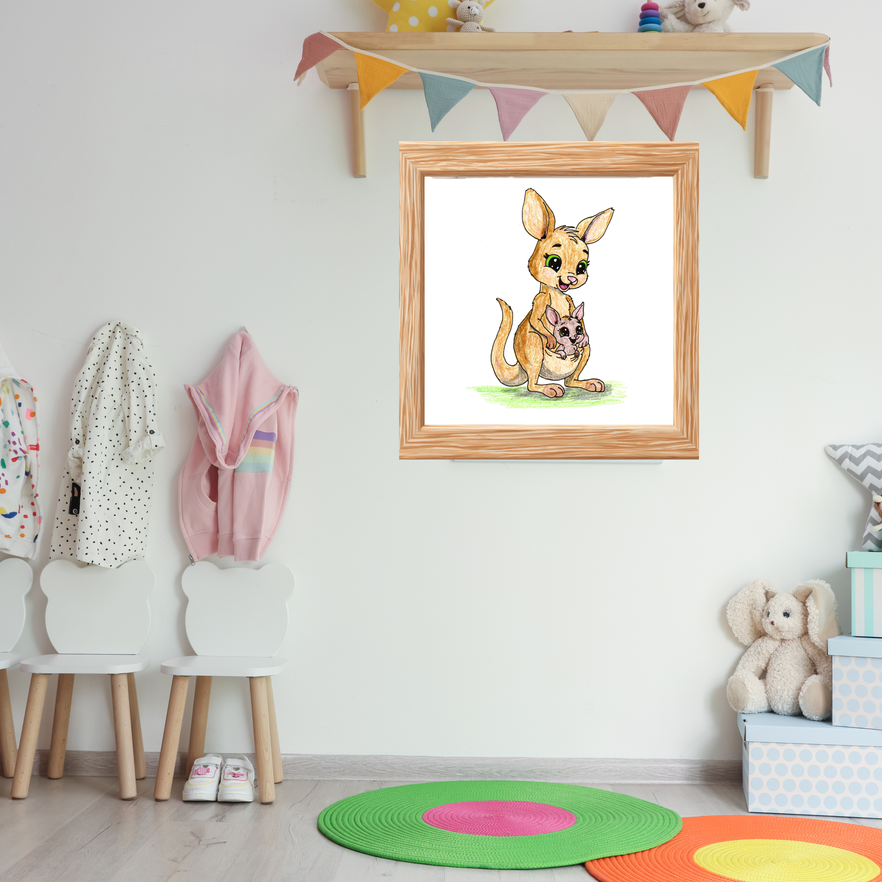 She Found Her Mom Kangaroo | Australian Nursery Wall Art Print | Hand Drawn Kangaroo Art