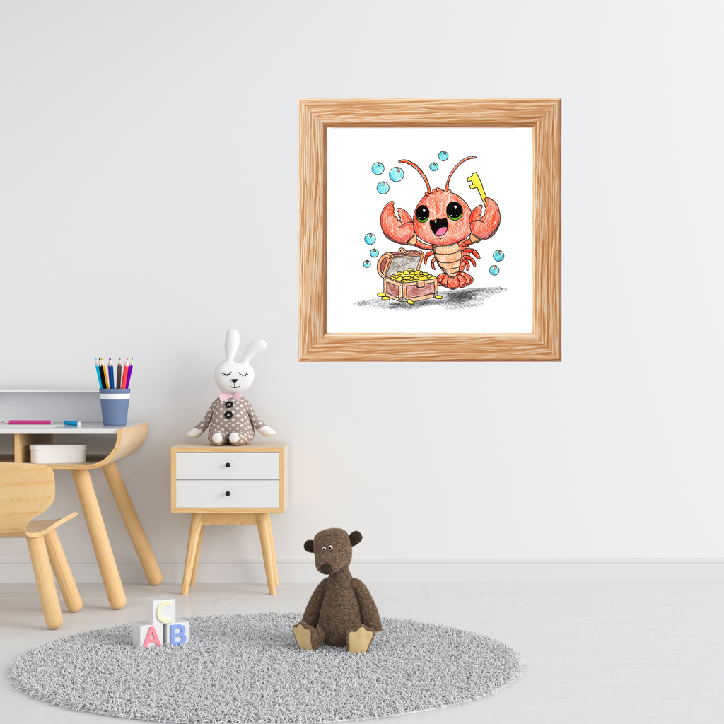Lobster Found Her Treasure Key Print, Cute Lobster Illustration, Lost & Found Critters Decor