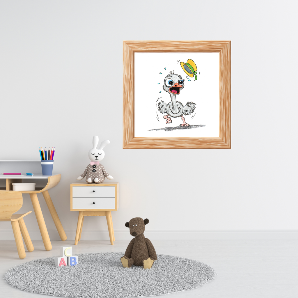 Lost Hat Ostrich Print | Funny Bird Wall Art | Hand Drawn Ostrich Illustration