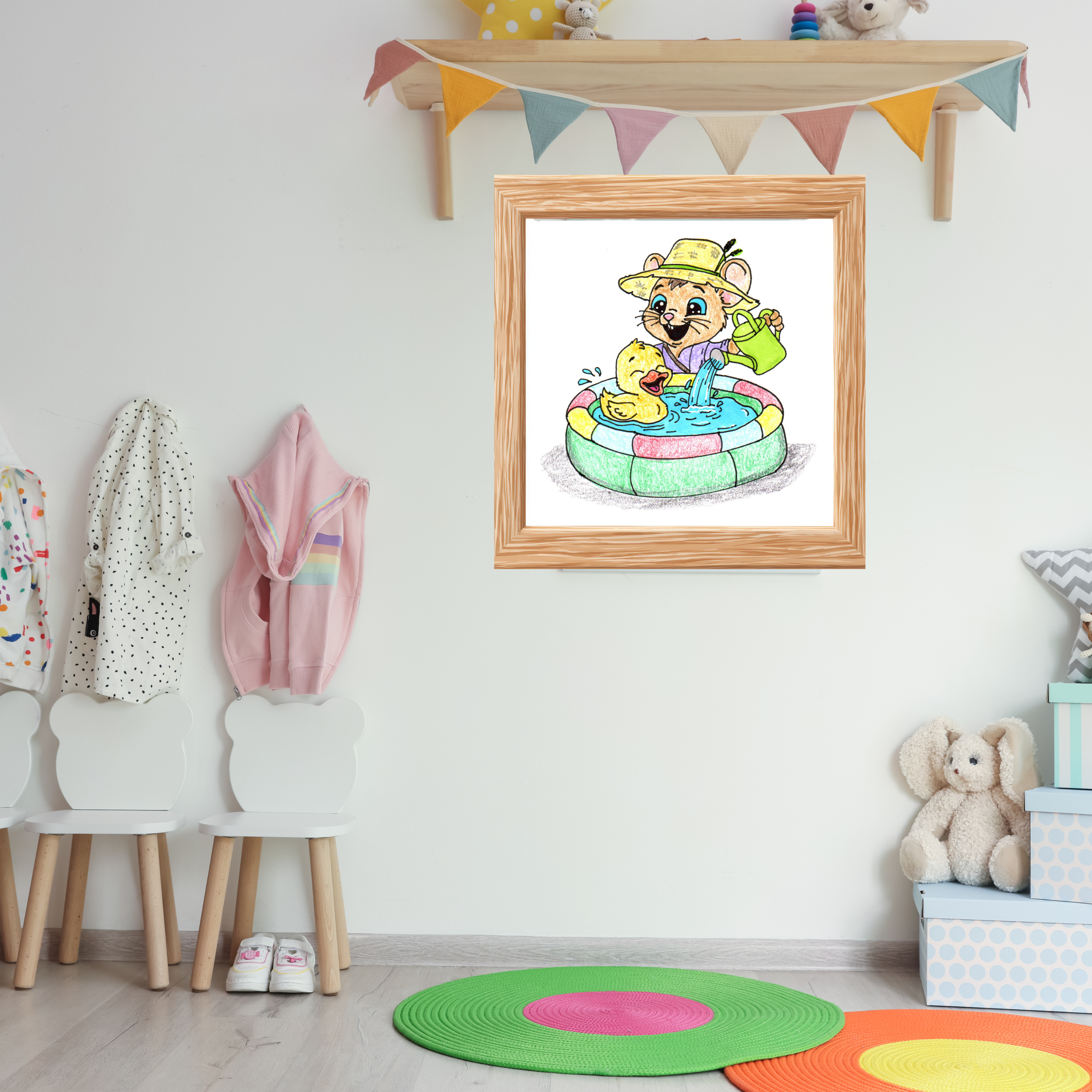 Duck Found Her Pond Print, Happy Duck Wall Art, Hand Drawn Animal Print