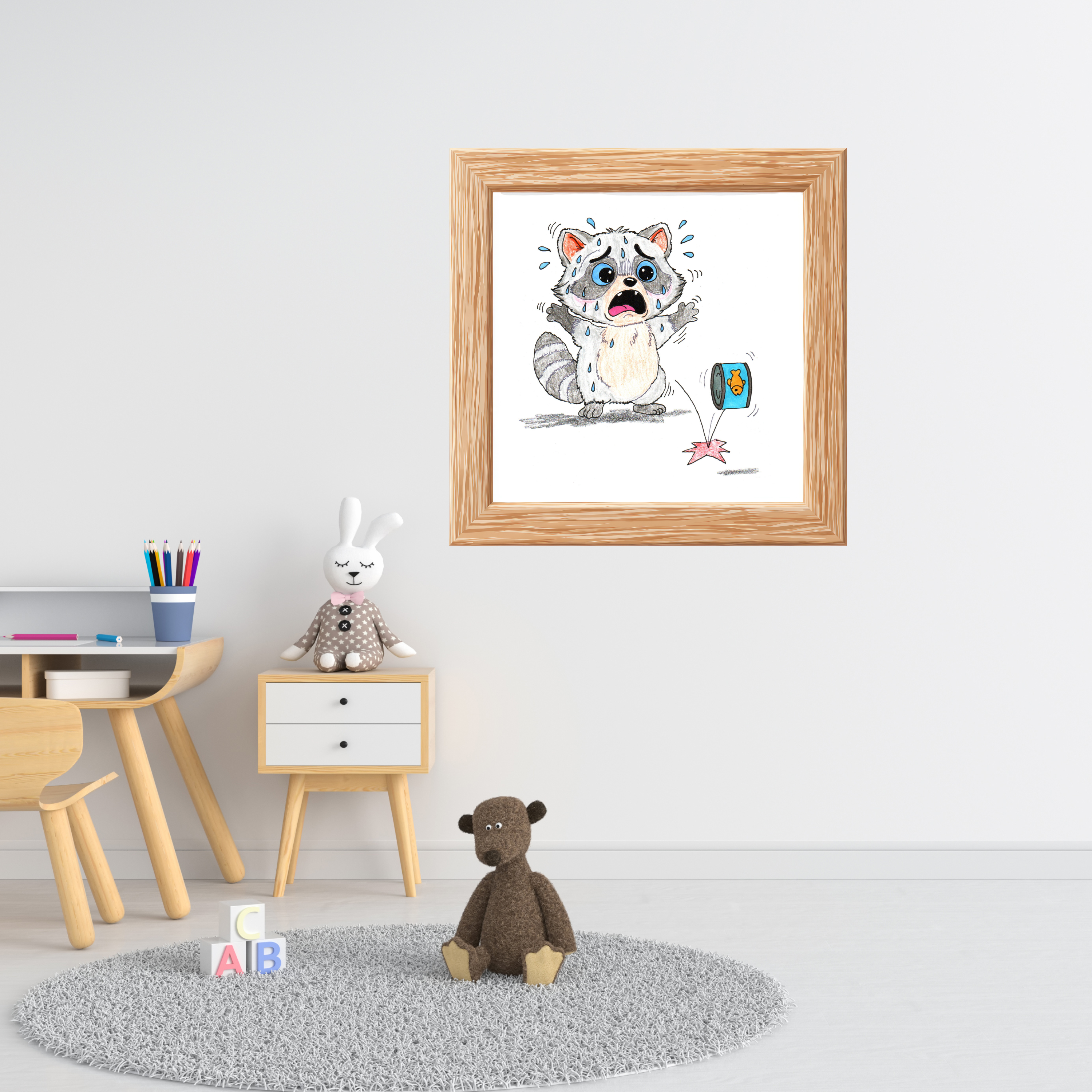 Lost Tuna Can Raccoon Print | Hand Drawn Raccoon Wall Art | Lost and Found Critter